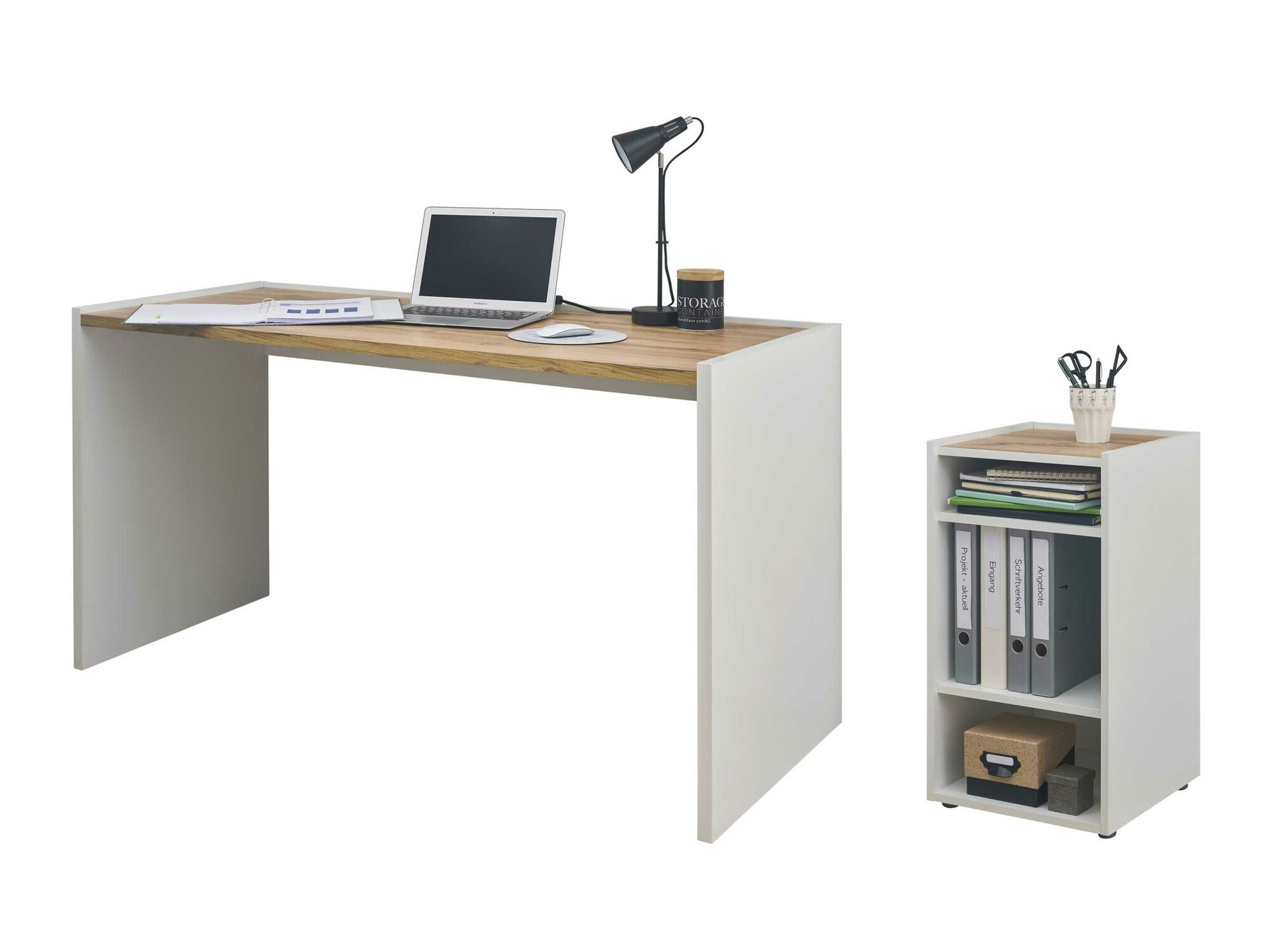 Комплект за домашен офис Elbsori 153 (Бял + Дъб уотан)