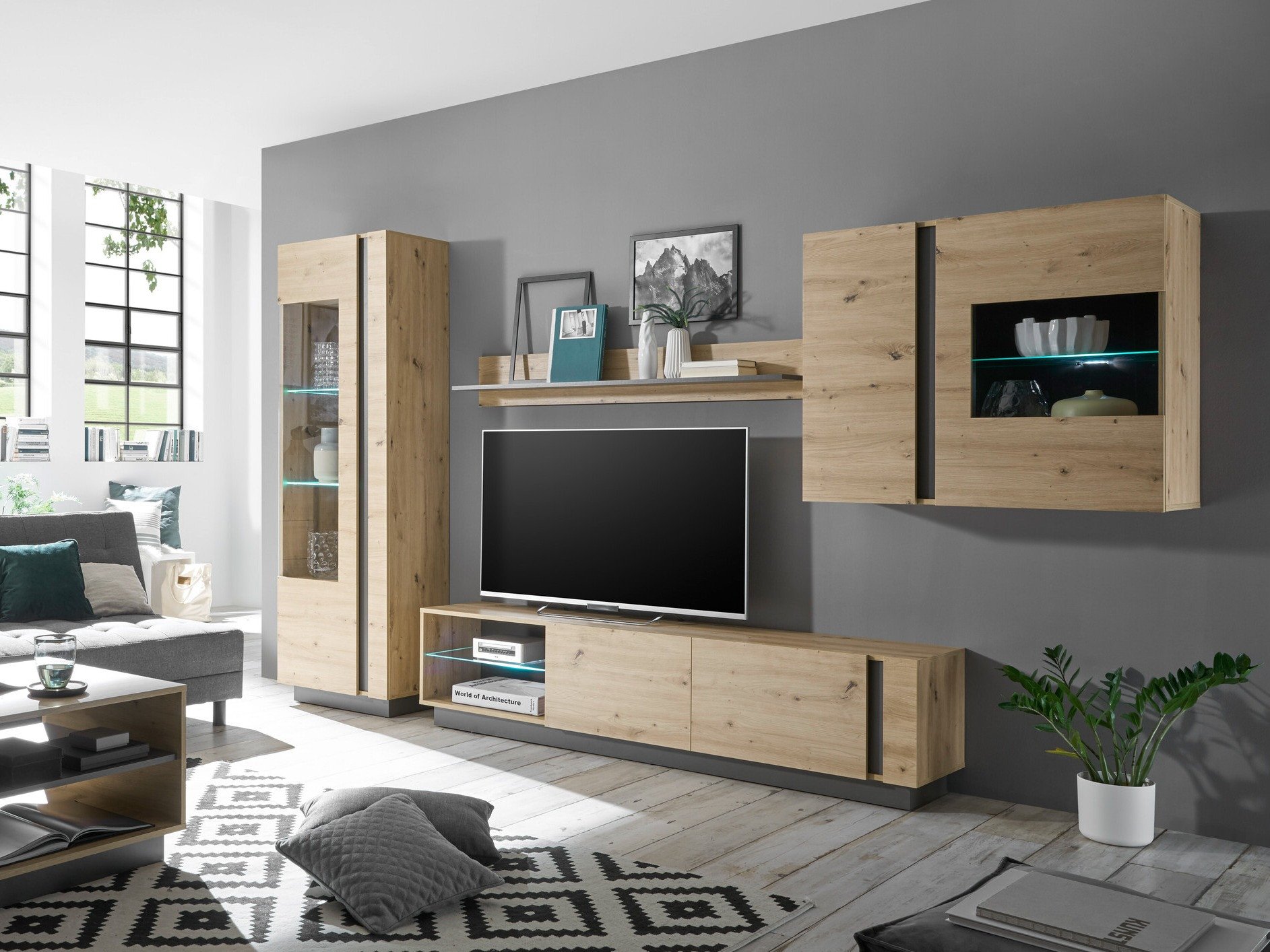 Комплект за хол Veropho 113 (Artisan дъб + Графит)