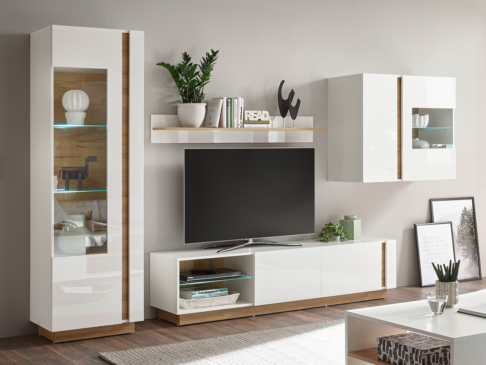 Комплект за хол Veropho 113 (Бял гланц + Grandson дъб)