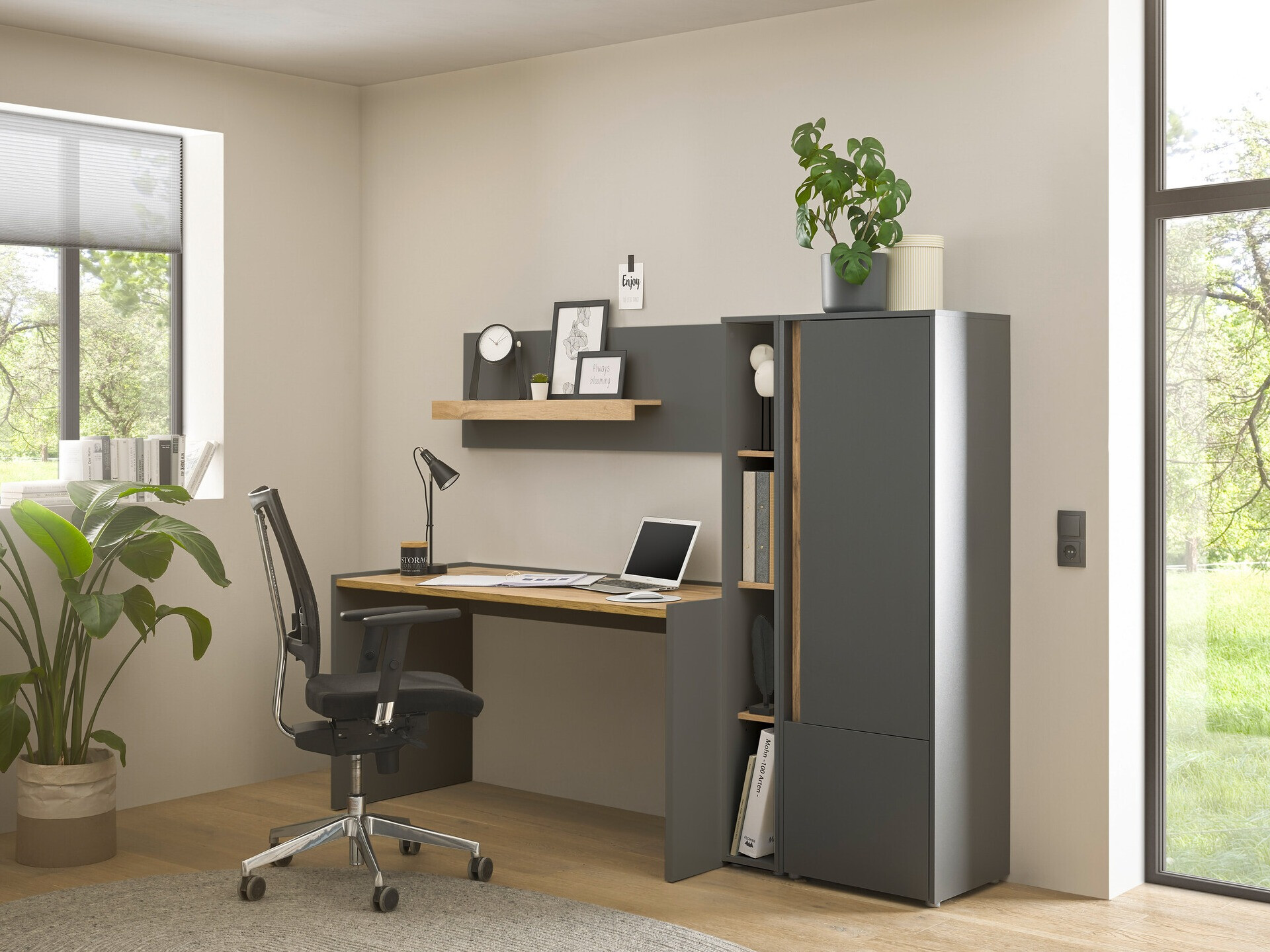 Комплект за домашен офис Elbsori 154 (Антрацит + Дъб уотан)
