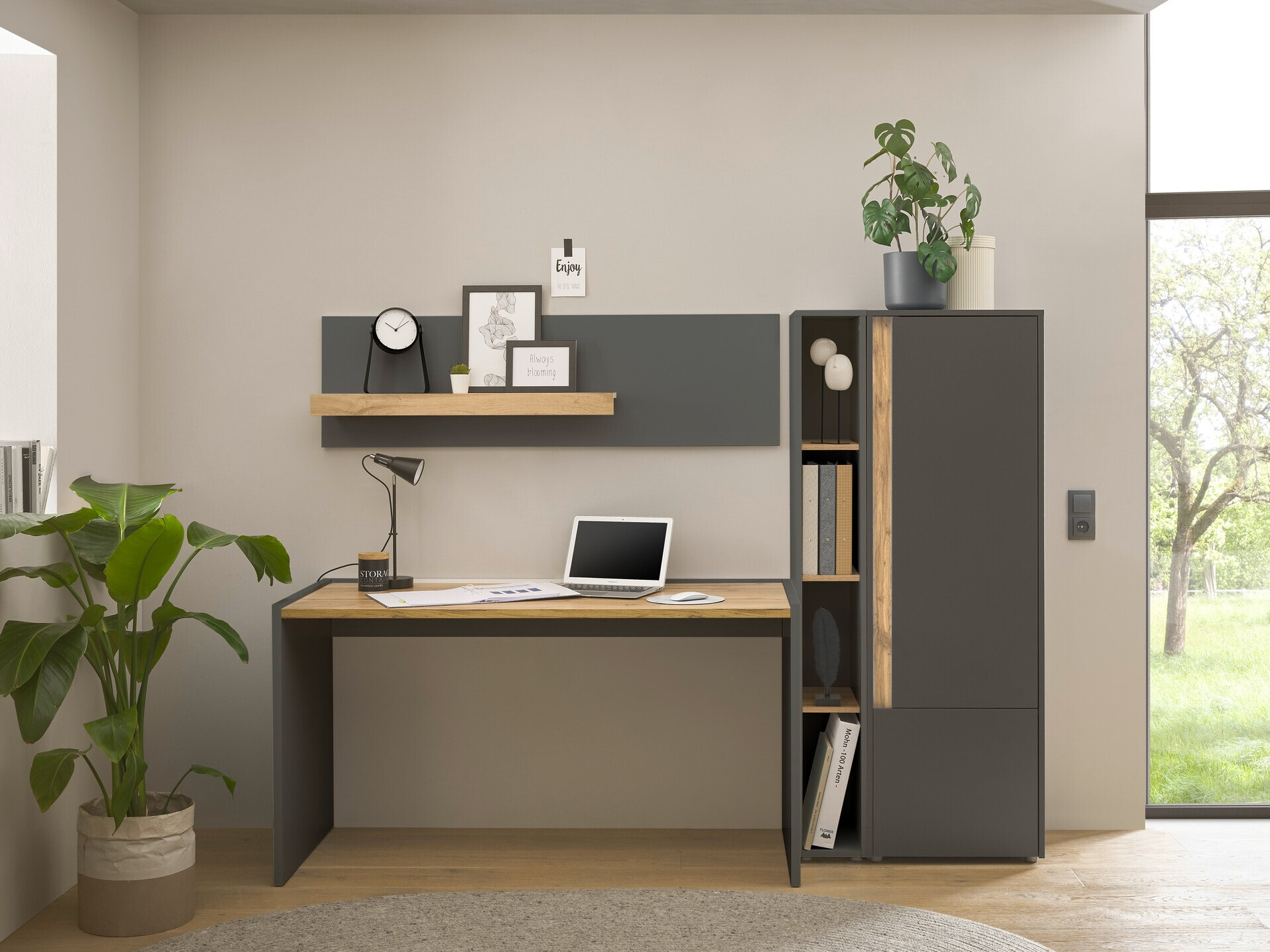 Комплект за домашен офис Elbsori 154 (Антрацит + Дъб уотан)