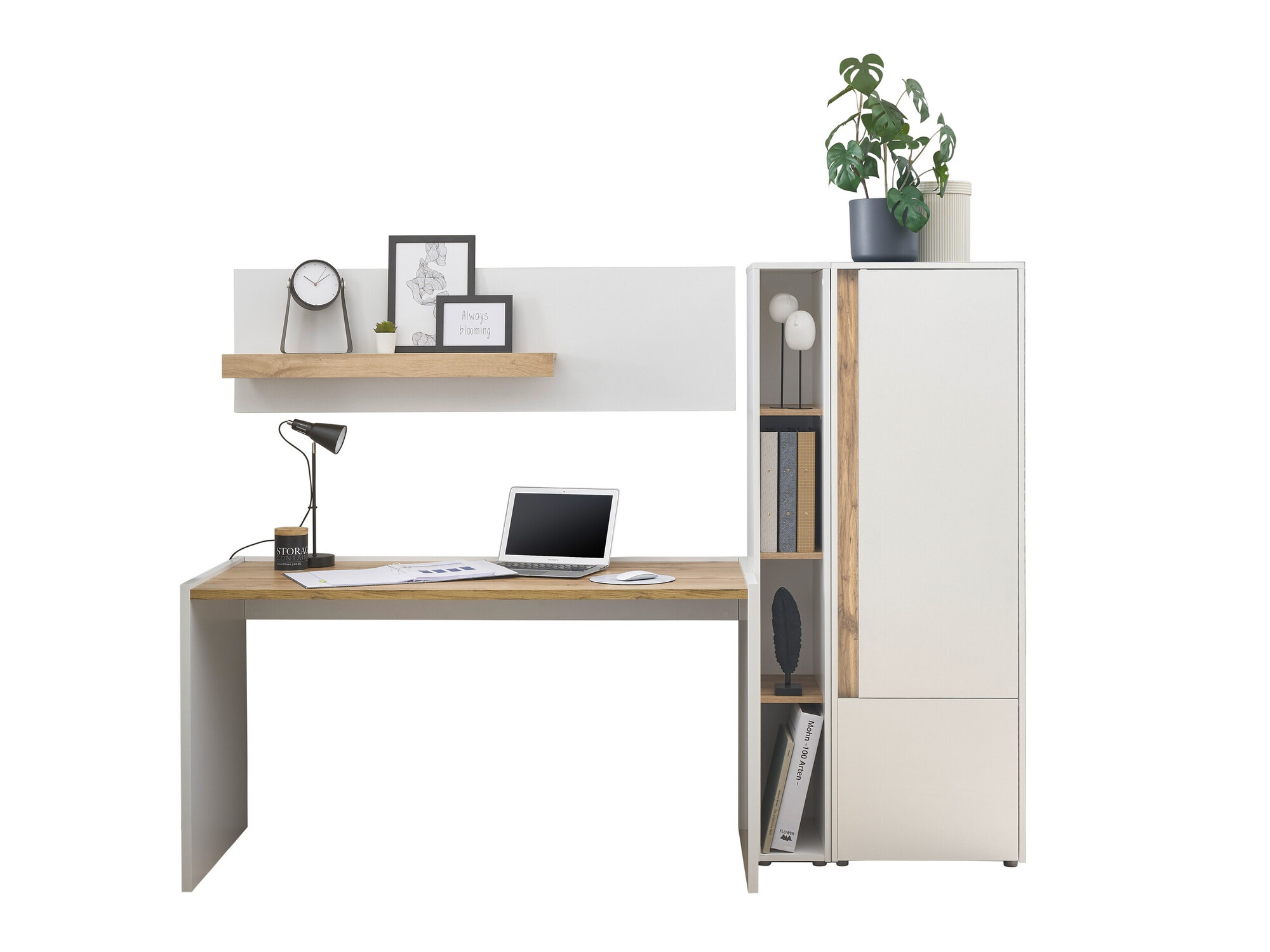 Комплект за домашен офис Elbsori 154 (Бял + Дъб уотан)