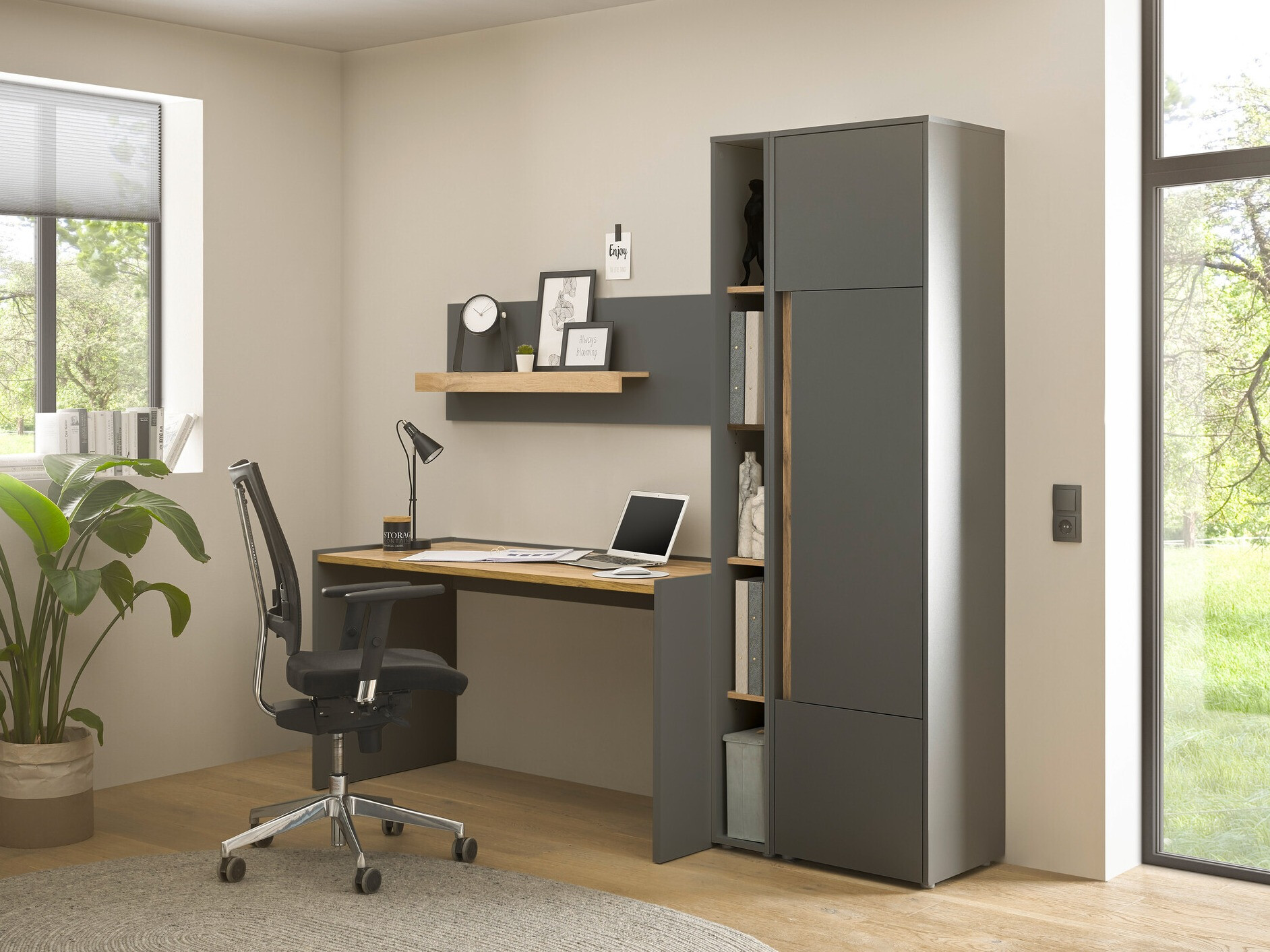 Комплект за домашен офис Elbsori 155 (Антрацит + Дъб уотан)