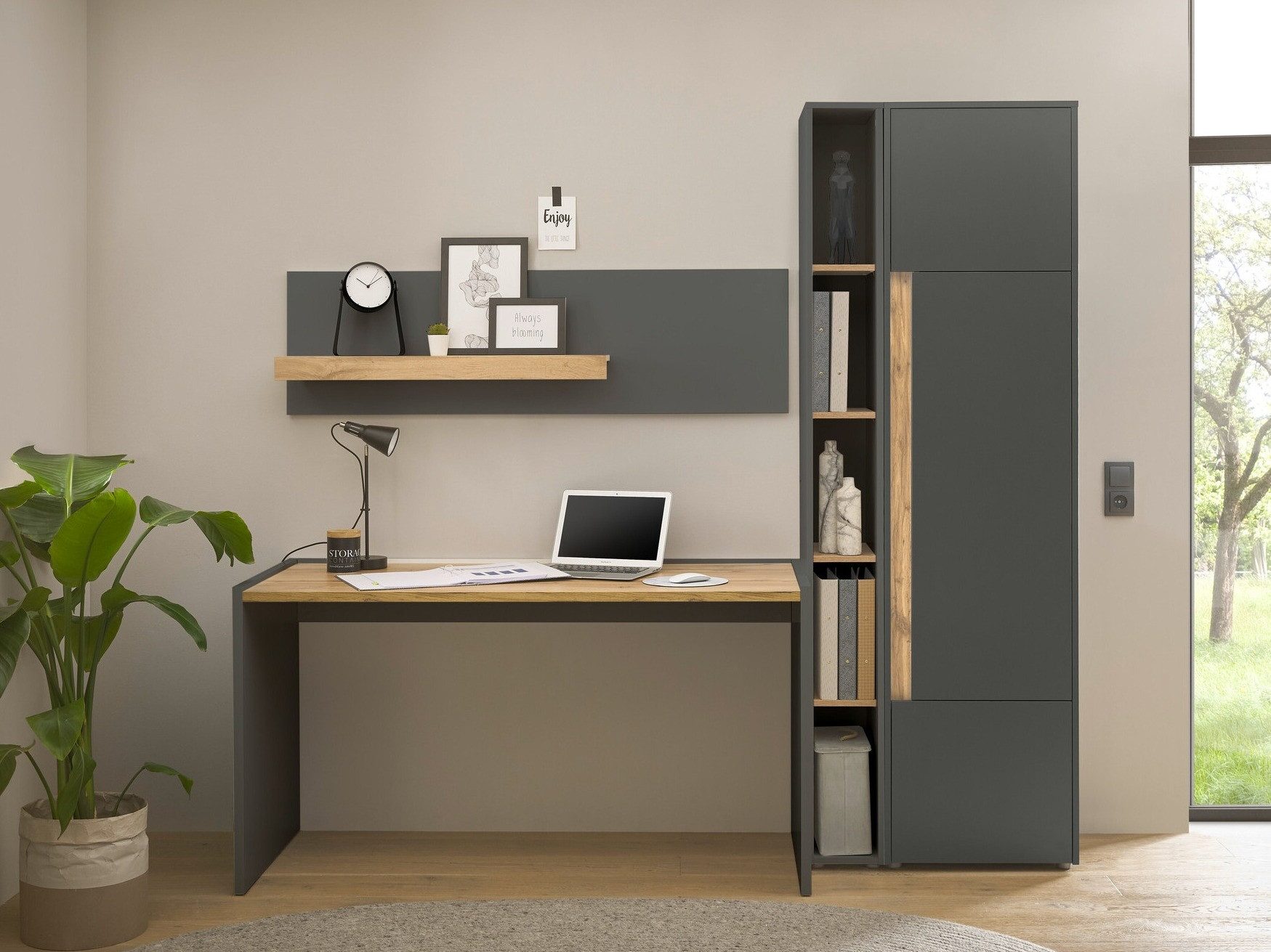Комплект за домашен офис Elbsori 155 (Антрацит + Дъб уотан)