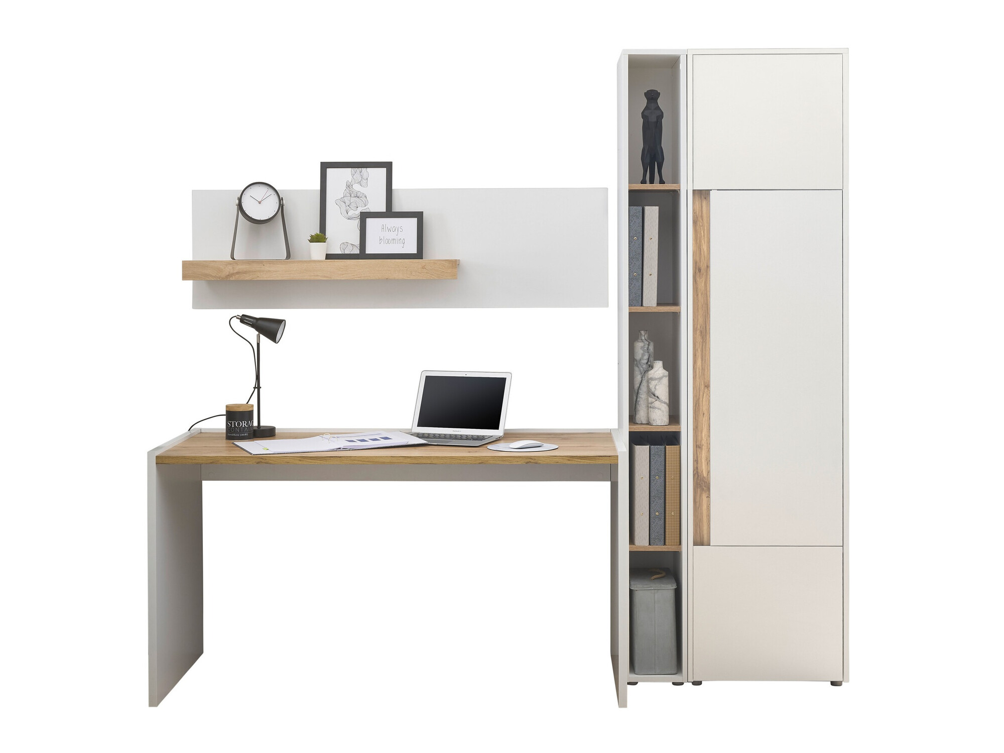 Комплект за домашен офис Elbsori 155 (Бял + Дъб уотан)