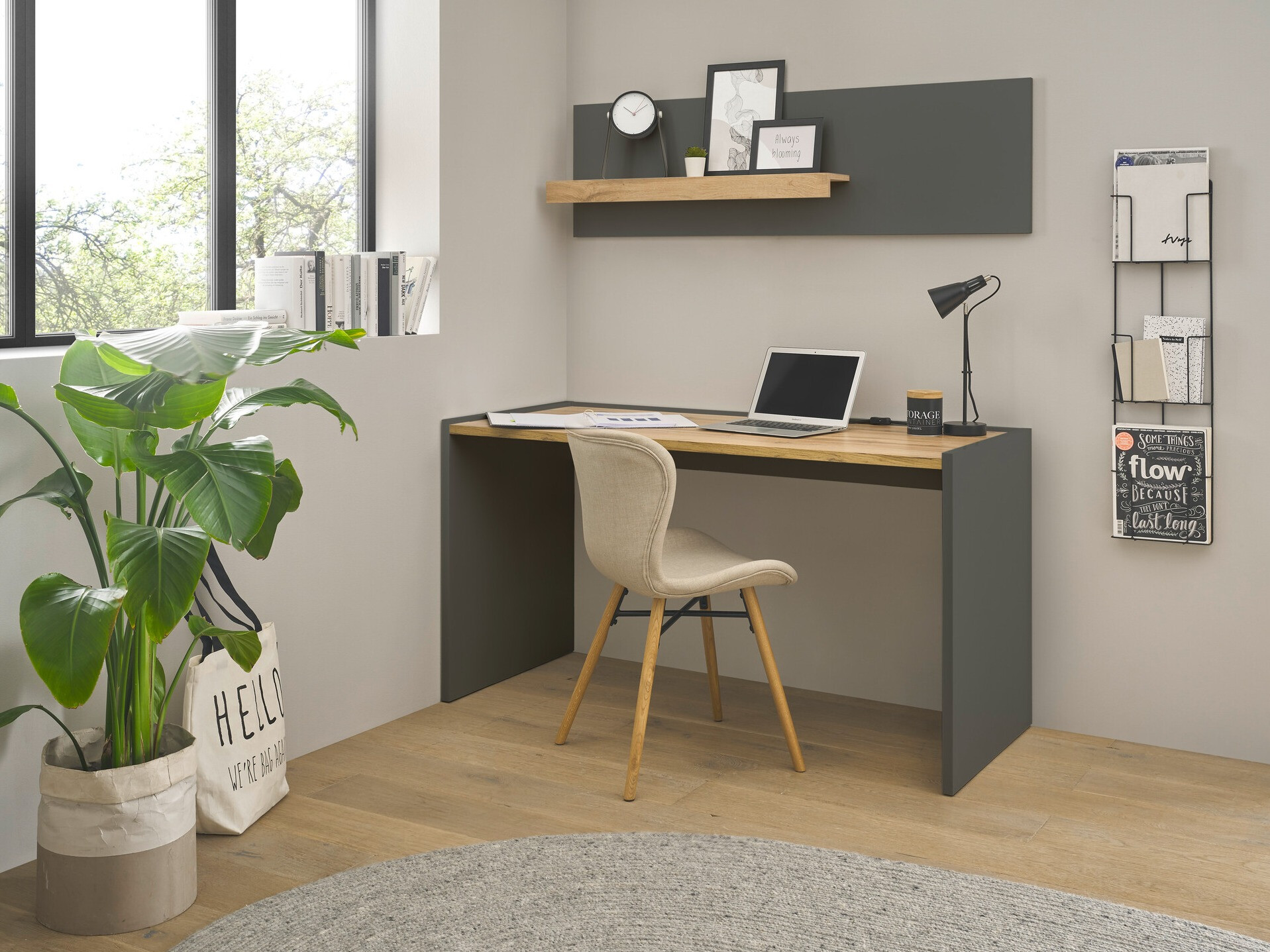 Комплект за домашен офис Elbsori 157 (Антрацит + Дъб уотан)