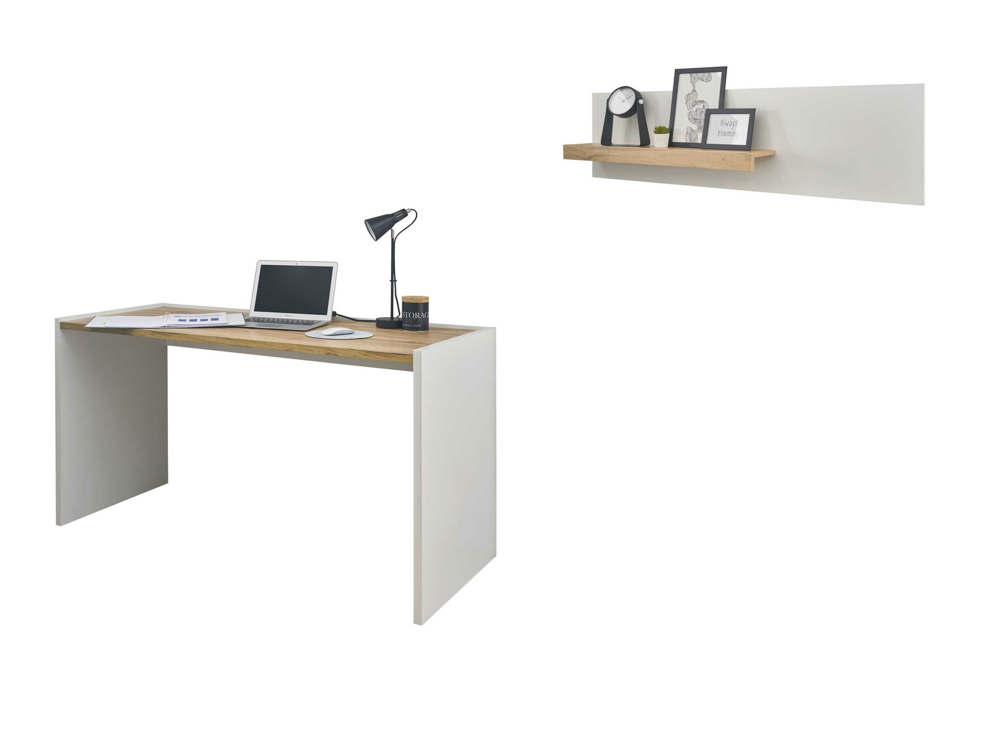Комплект за домашен офис Elbsori 157 (Бял + Дъб уотан)