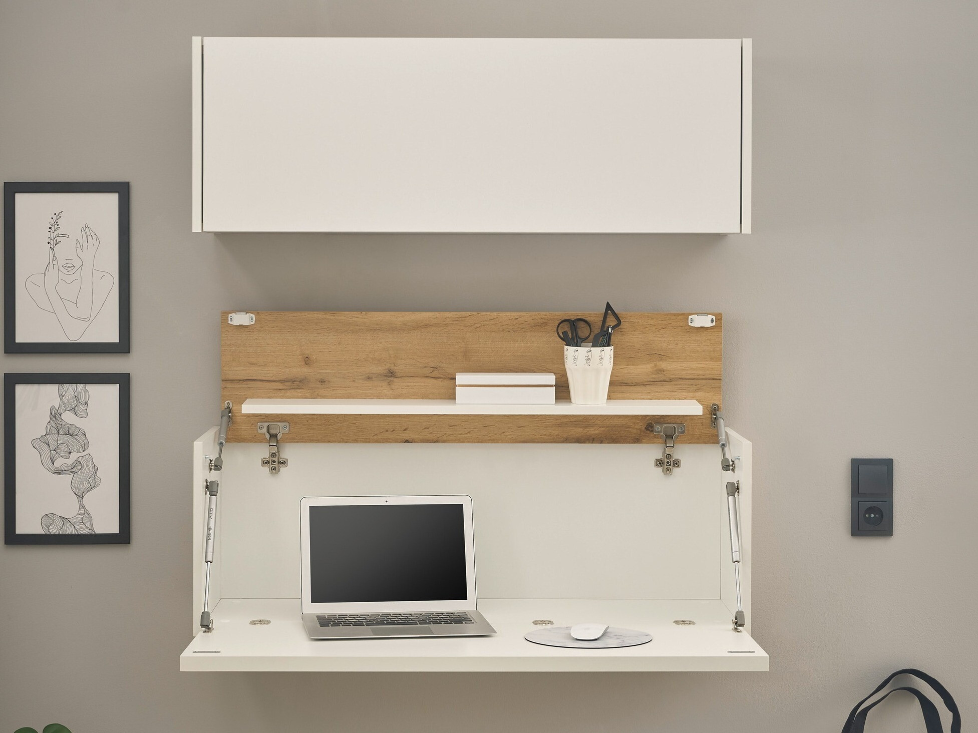 Комплект за домашен офис Elbsori 158 (Бял + Дъб уотан)