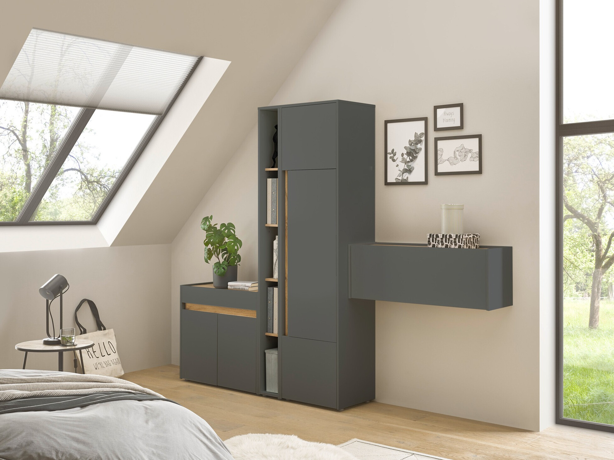 Мебелен комплект Elbsori 156 (Антрацит + Дъб уотан)