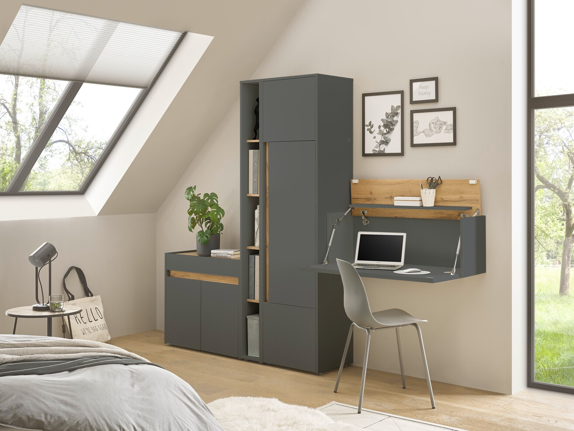 Мебелен комплект Elbsori 156 (Антрацит + Дъб уотан)