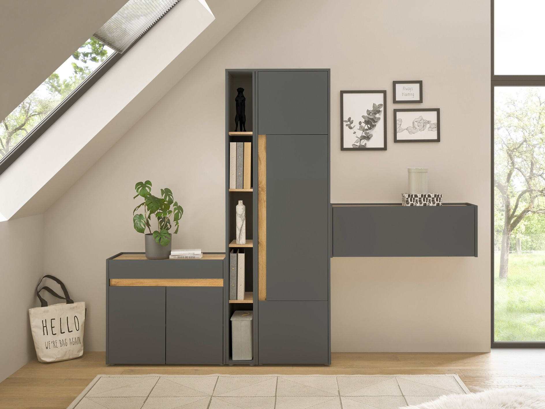 Мебелен комплект Elbsori 156 (Антрацит + Дъб уотан)