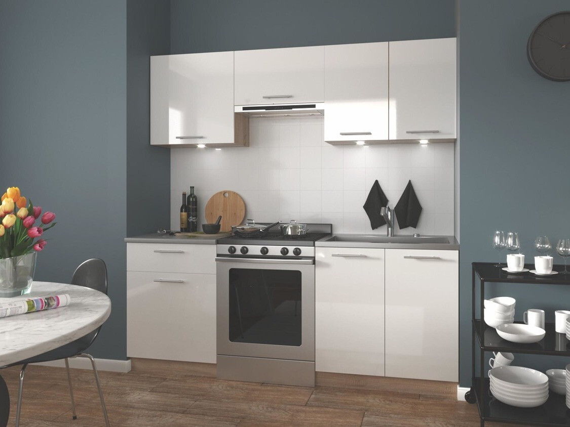 Комплект за кухня Houston 857 (Бял гланц + Сонома дъб)