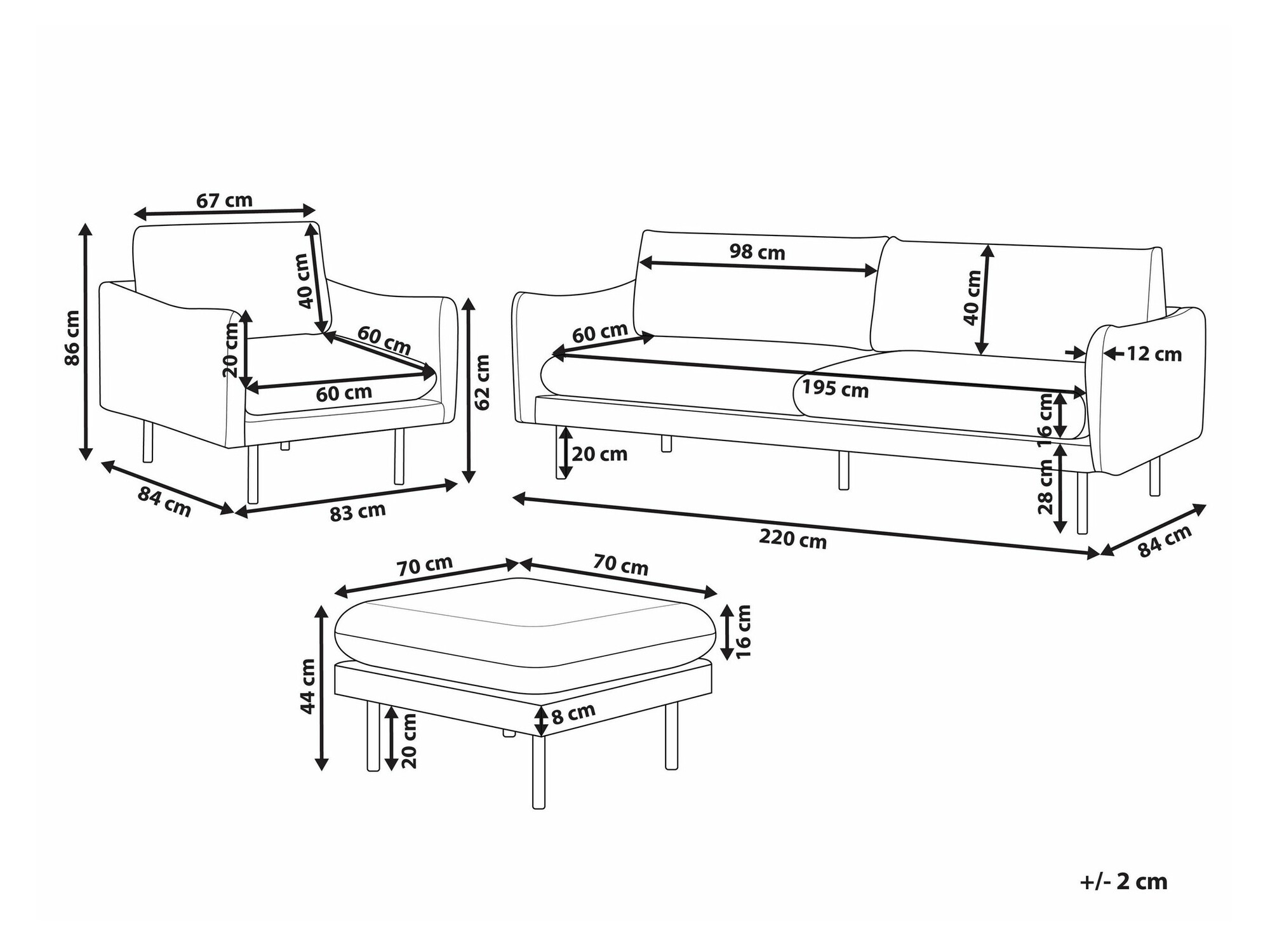 Комплект мека мебел Berwyn 1828 (Сив)