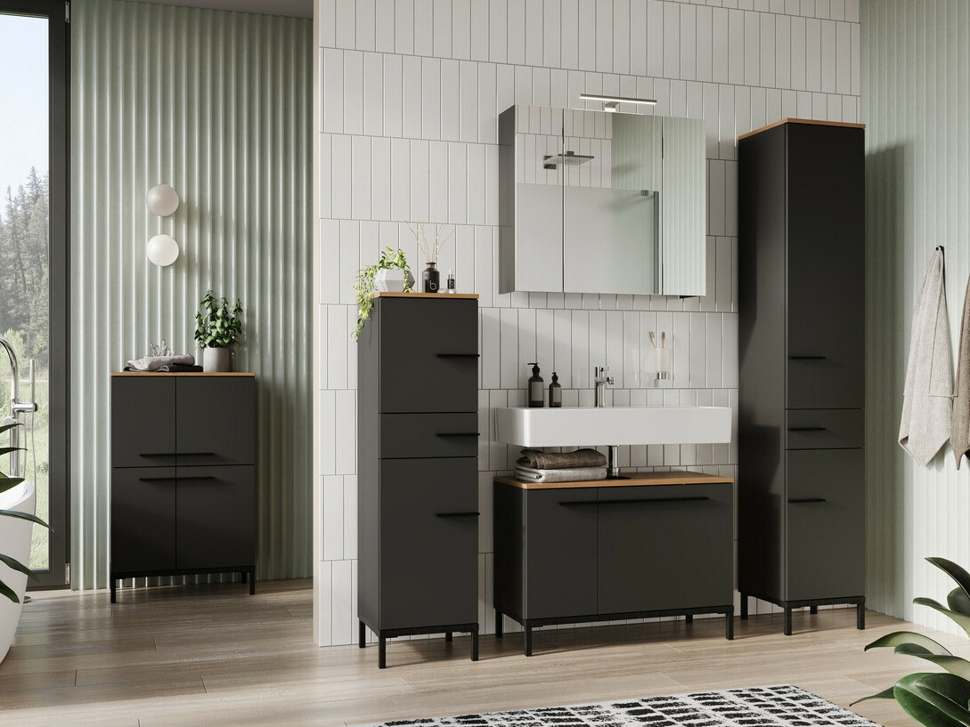 Шкаф за баня с огледало Temeli 101 (Графит)