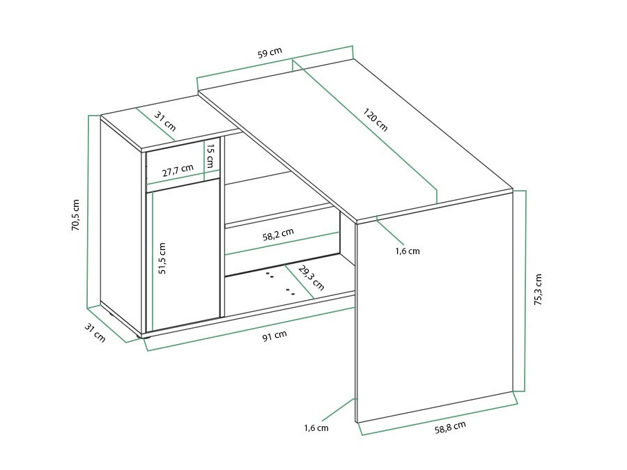 Ъглово офис бюро Bristol 139 (Бял)