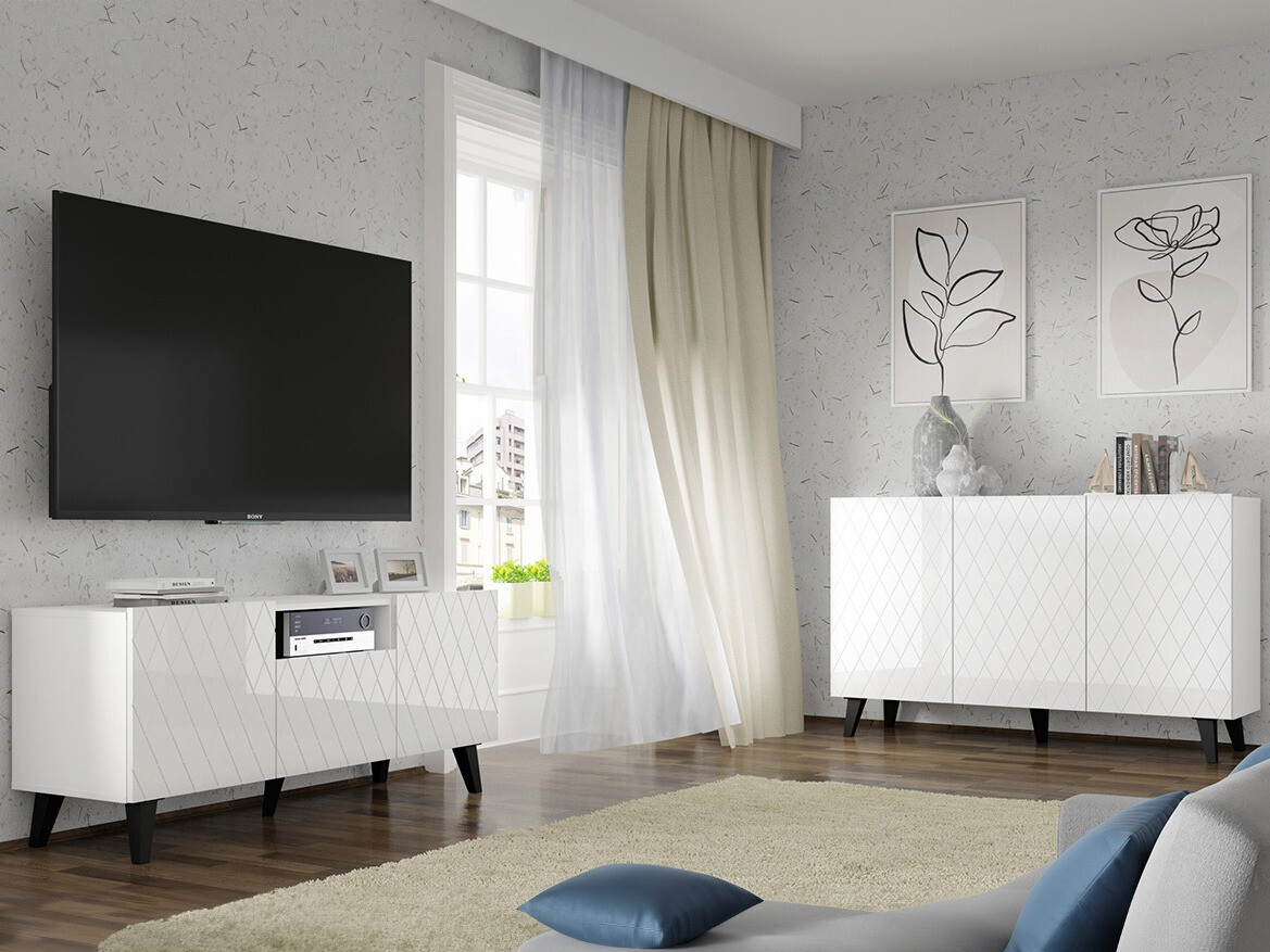 ТВ шкаф Melmoro 105 (Бял гланц + Черен)