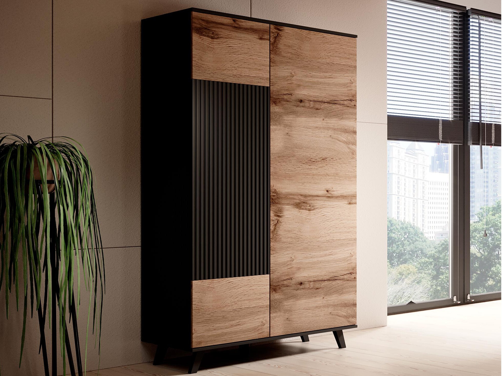 Гардероб Luelia 113 (Черен + Дъб уотан)