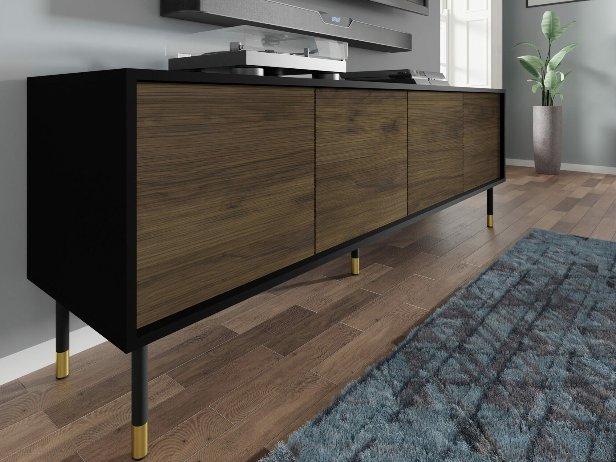 ТВ шкаф Romtole 100 (Черен + Тъмен дъб)