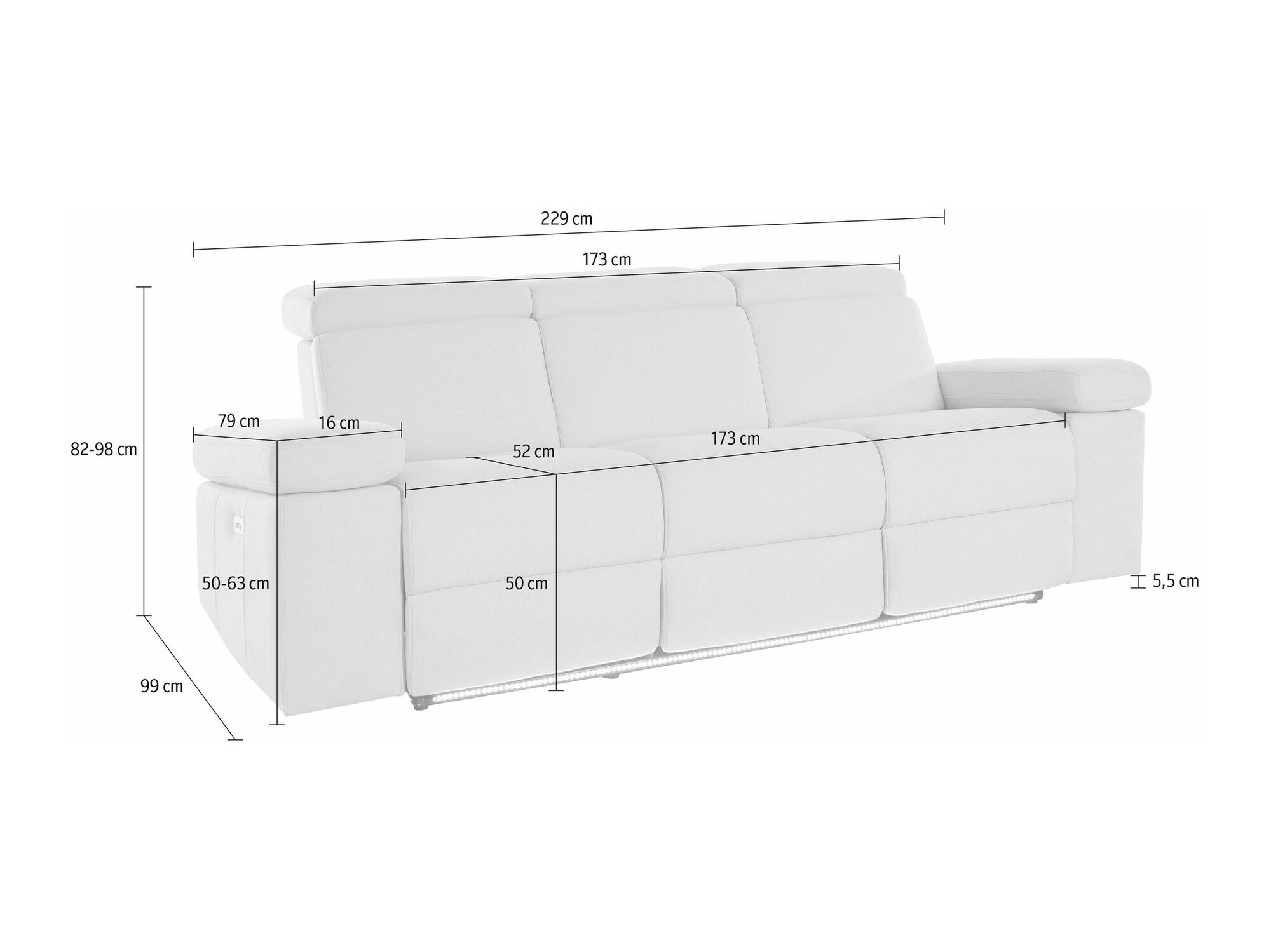 Диван реклайнър Denton 1494 (Сив)