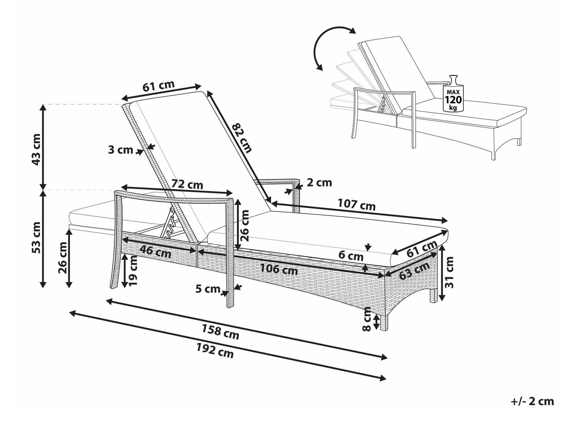 Градински шезлонг Berwyn 1911 (Бял)