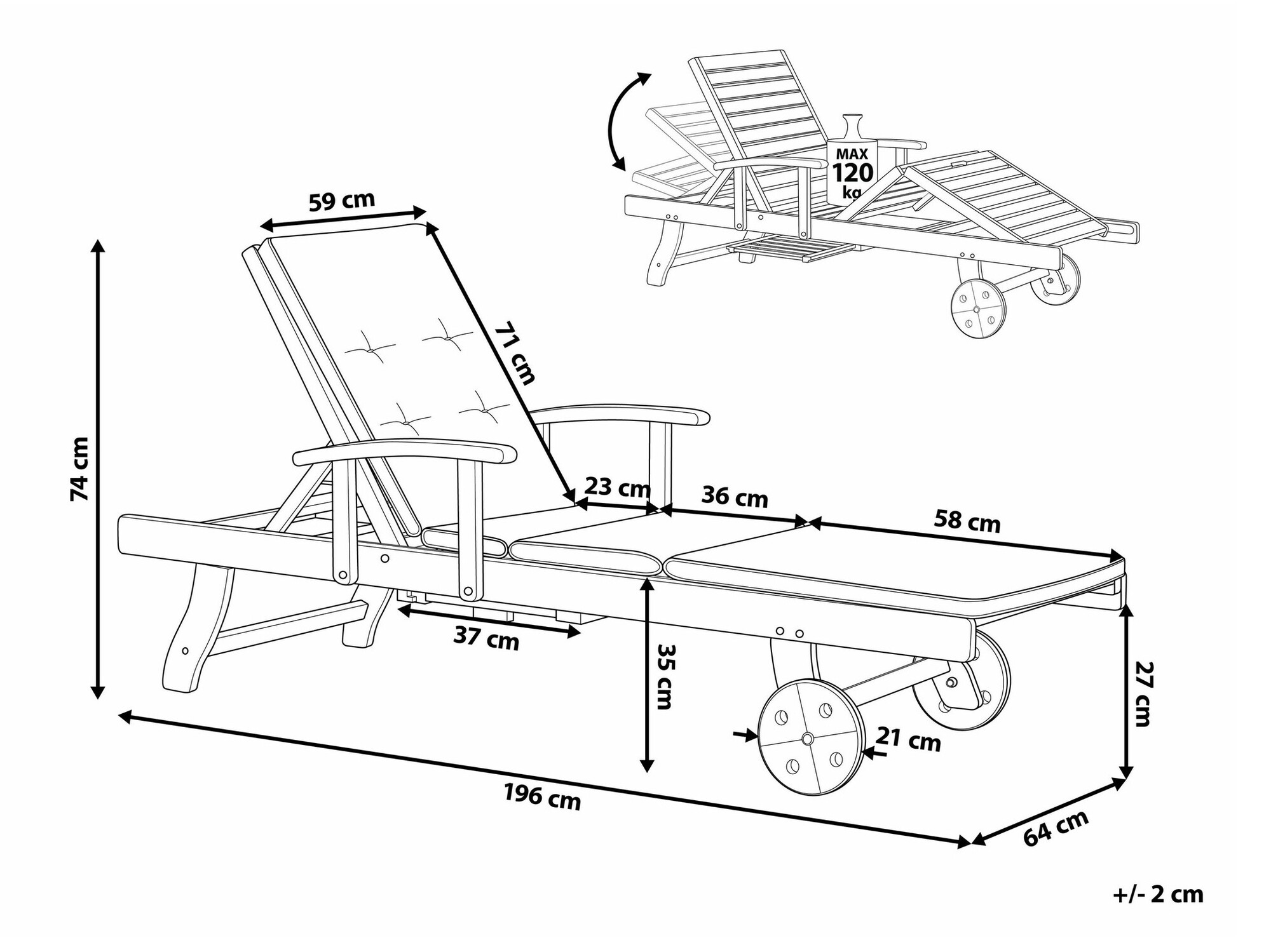Градински шезлонг Berwyn 1916 (Син + Бежов)