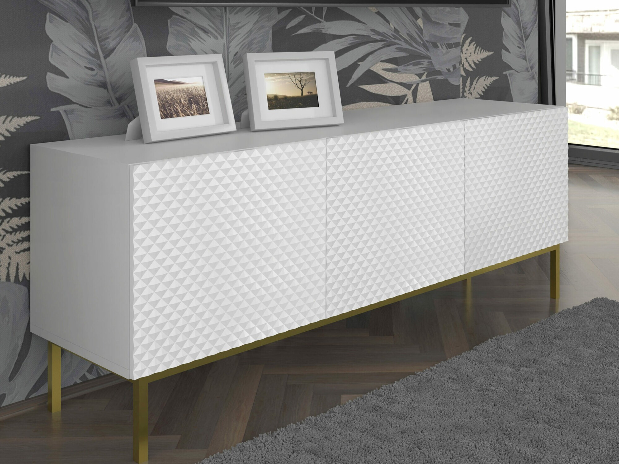 ТВ шкаф Odelomu 101 (Бял + Бял гланц)