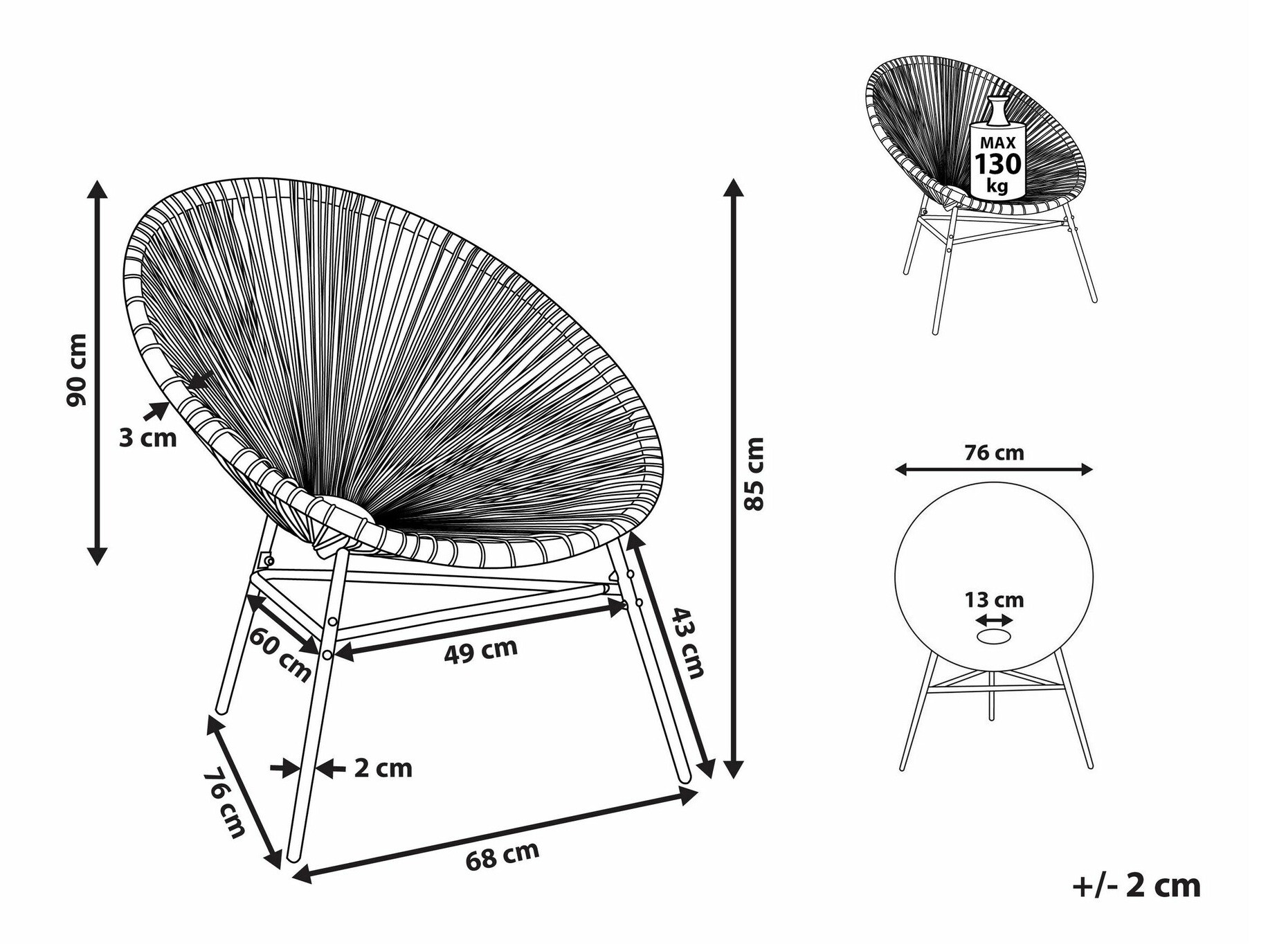 Градински стол Berwyn 1961 (Бял + Роза + Taupe)
