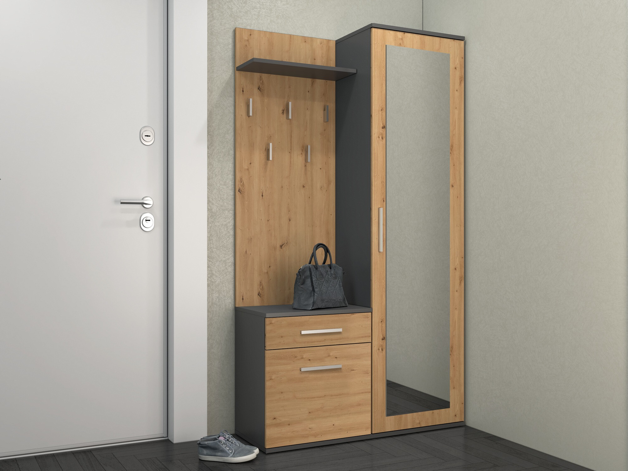 Комплект за антре Mandeville 126 (Artisan дъб + Антрацит)