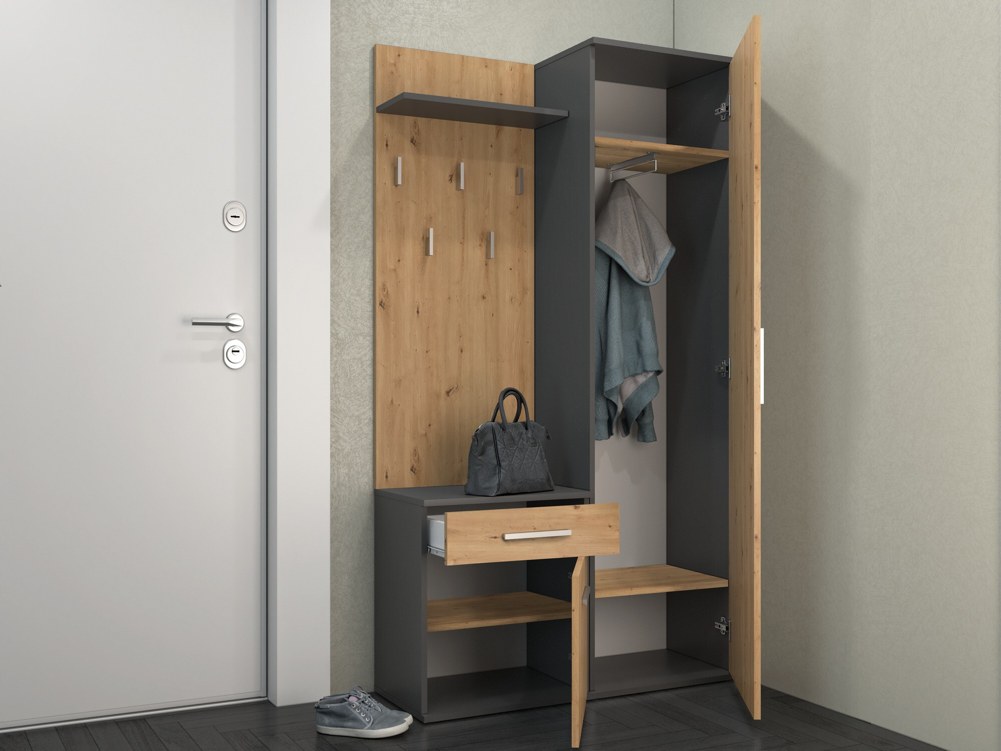 Комплект за антре Mandeville 126 (Artisan дъб + Антрацит)