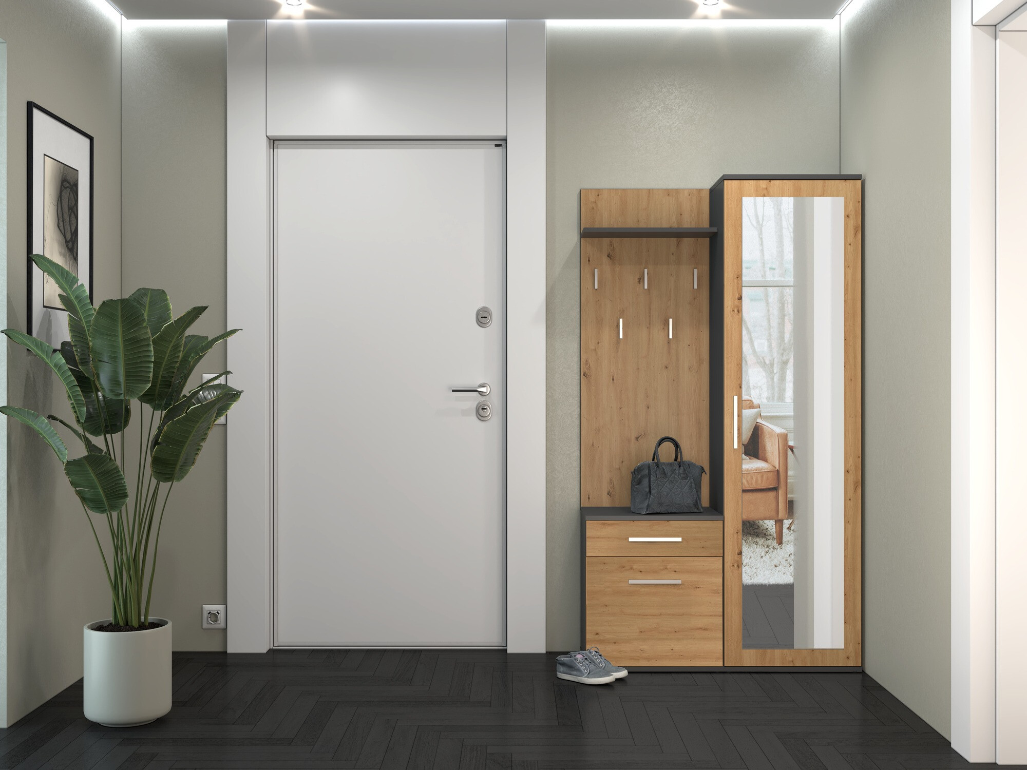 Комплект за антре Mandeville 126 (Artisan дъб + Антрацит)