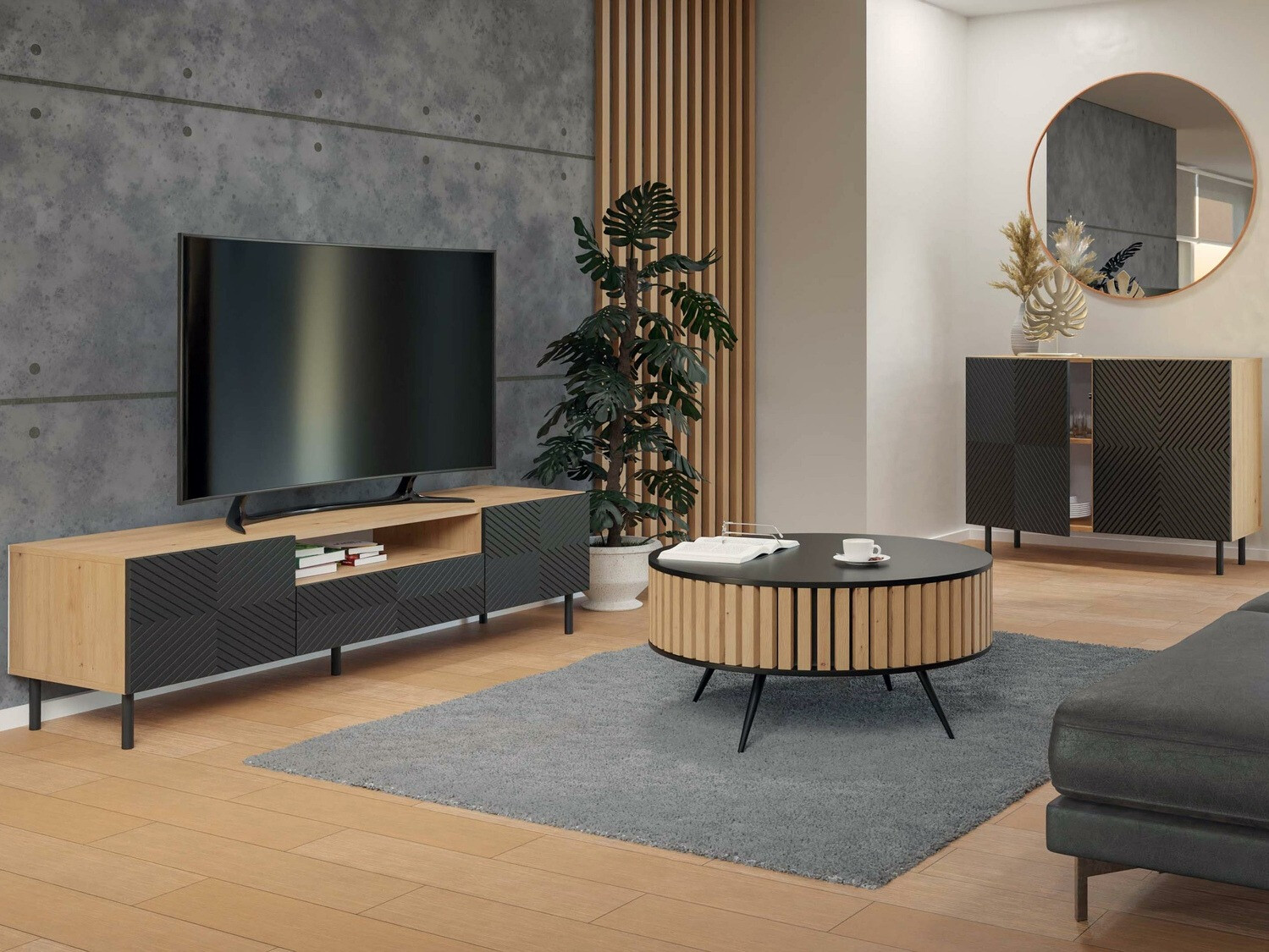 Шкаф Romseru 101 (Черен + Artisan дъб)