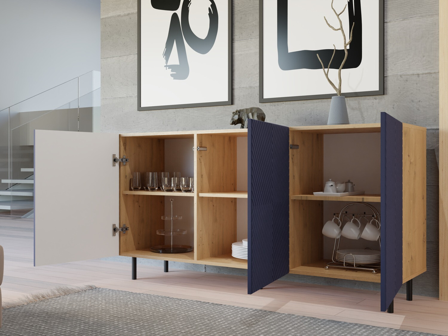 Шкаф Romseru 103 (Син + Artisan дъб)