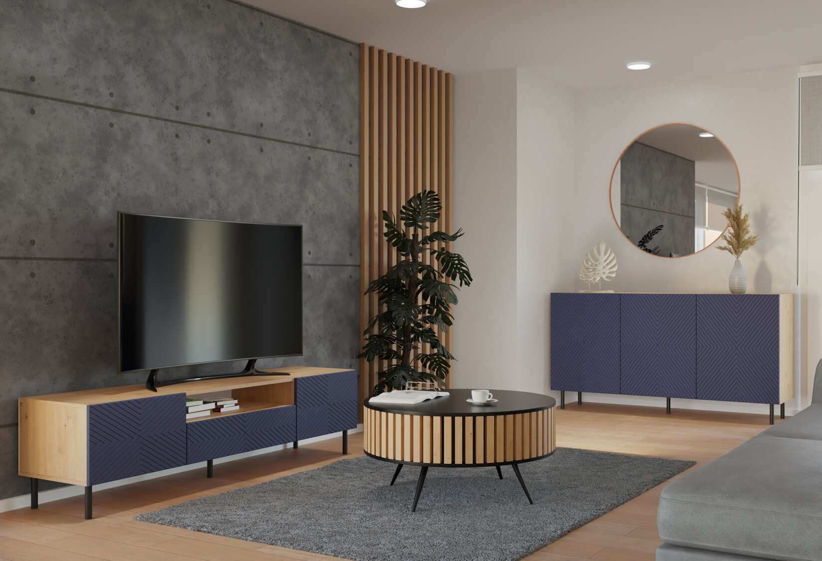 Шкаф Romseru 103 (Син + Artisan дъб)