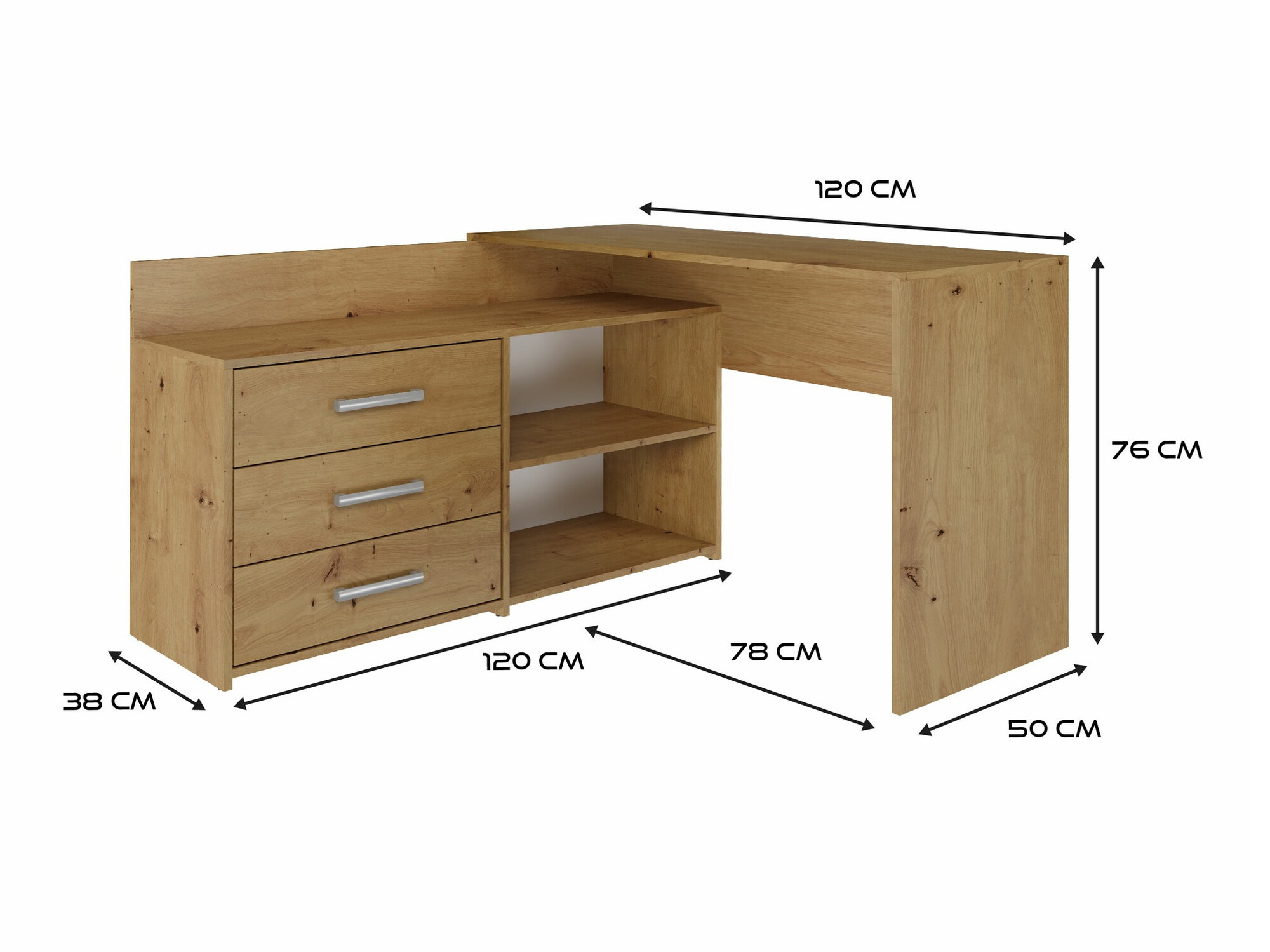 Ъглово офис бюро Mandeville 131 (Artisan дъб)