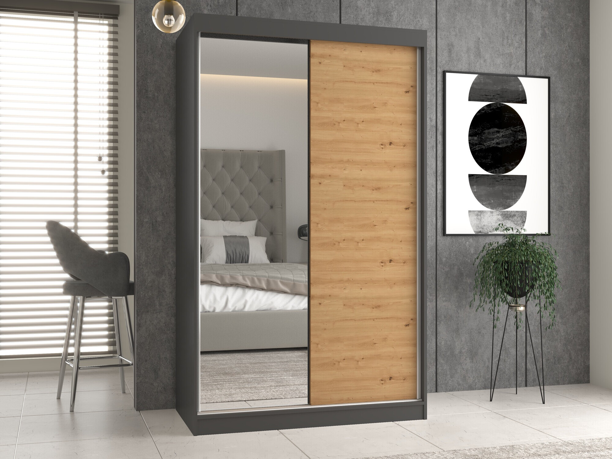 Гардероб Mandeville 155 (Антрацит + Artisan дъб)