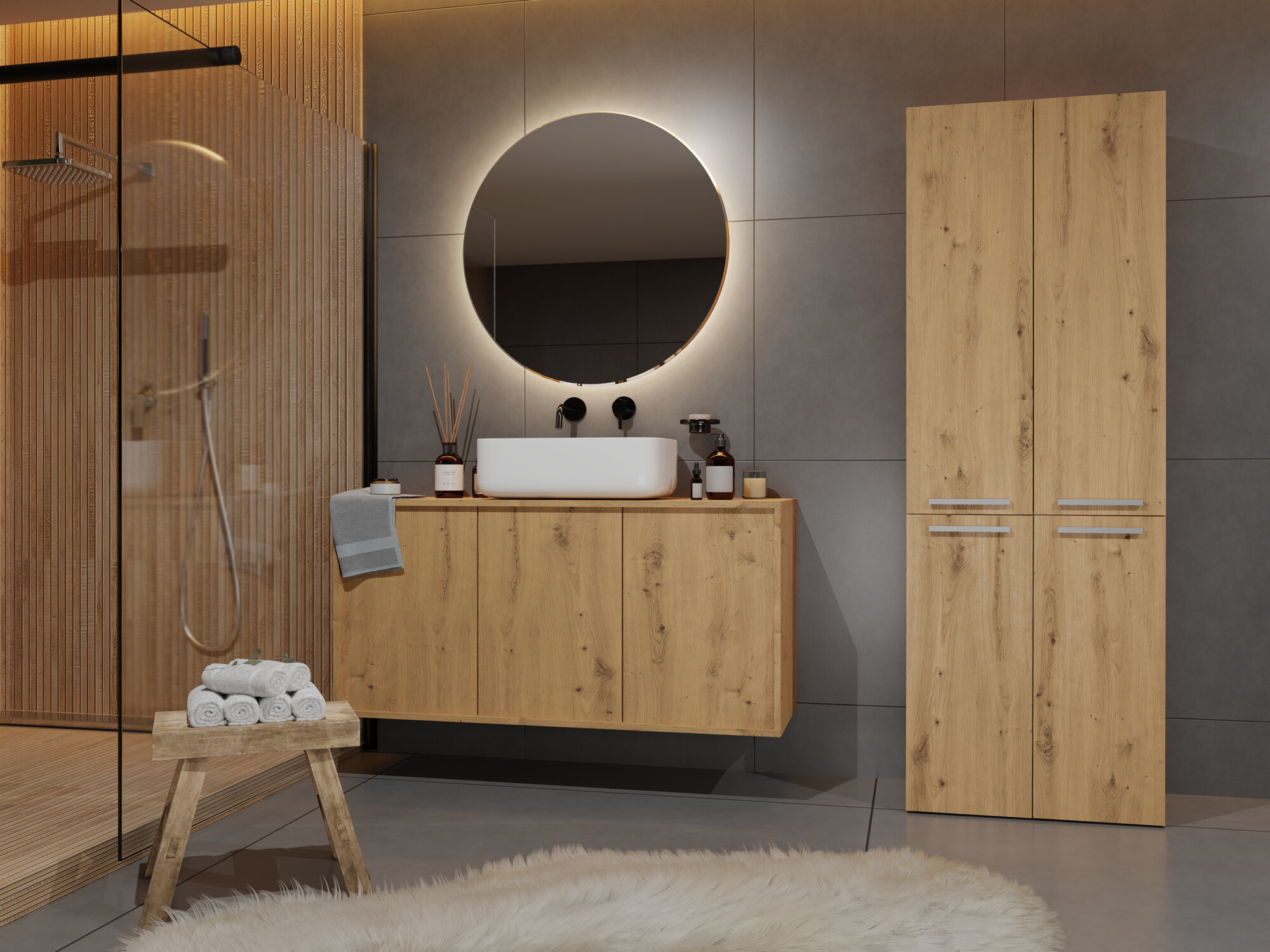 Стоящ шкаф за баня Nolmaru 100 (Artisan дъб)