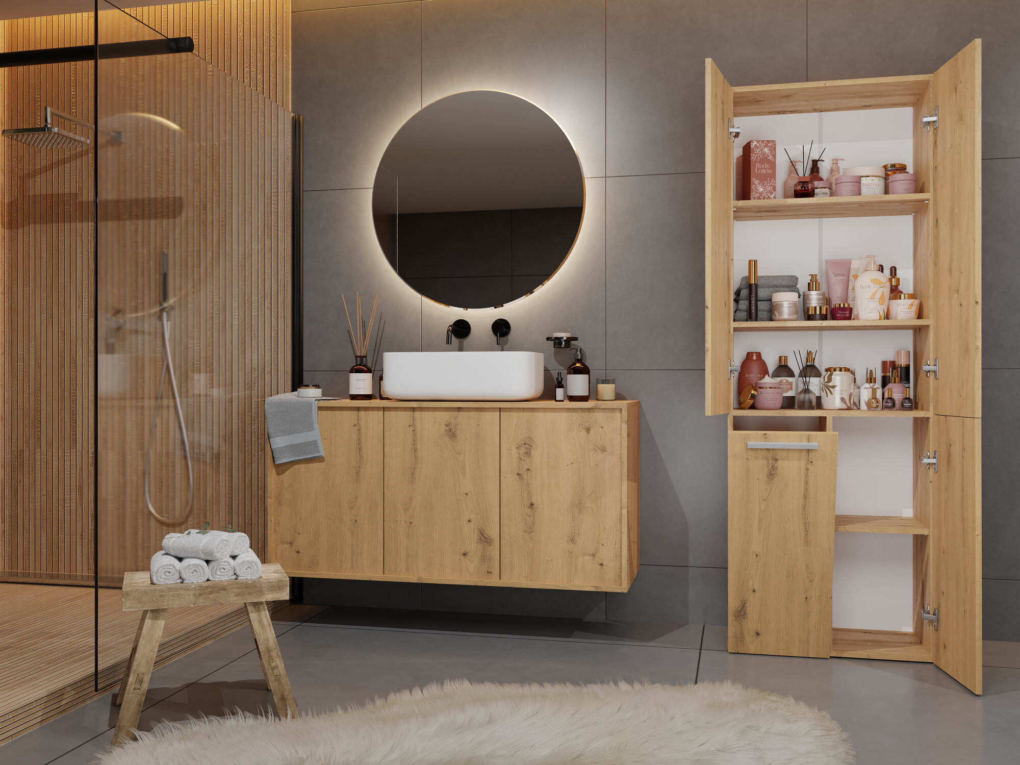 Стоящ шкаф за баня Nolmaru 100 (Artisan дъб)