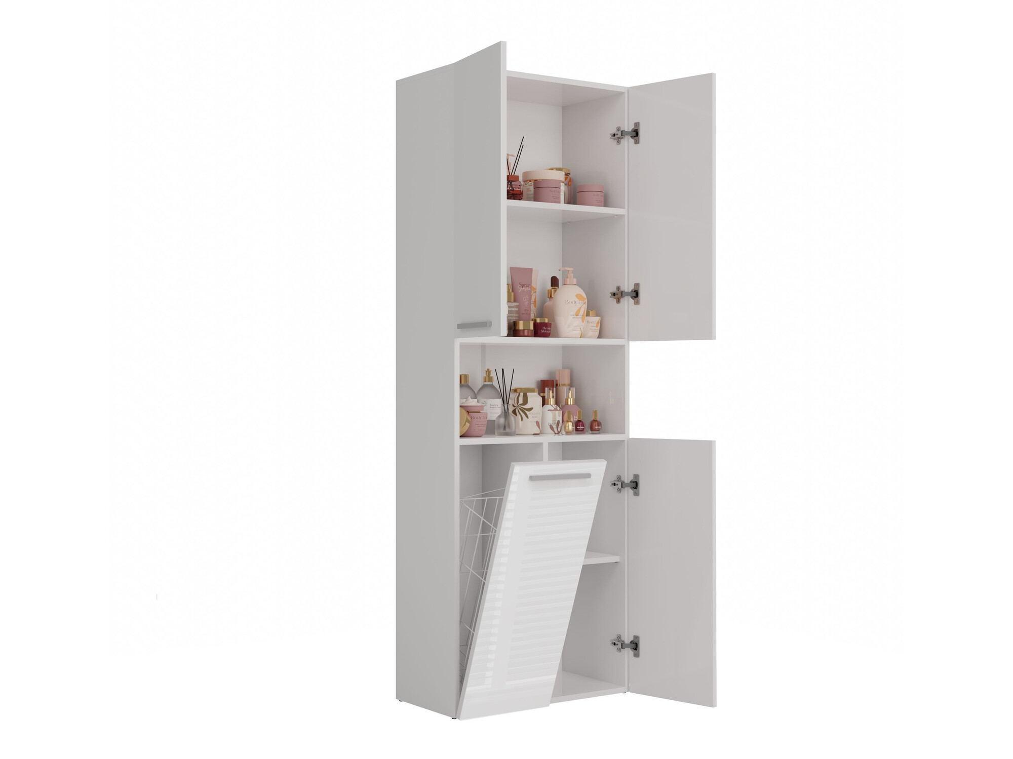 Стоящ шкаф за баня Nolmaru 101 (Бял + Бял гланц)