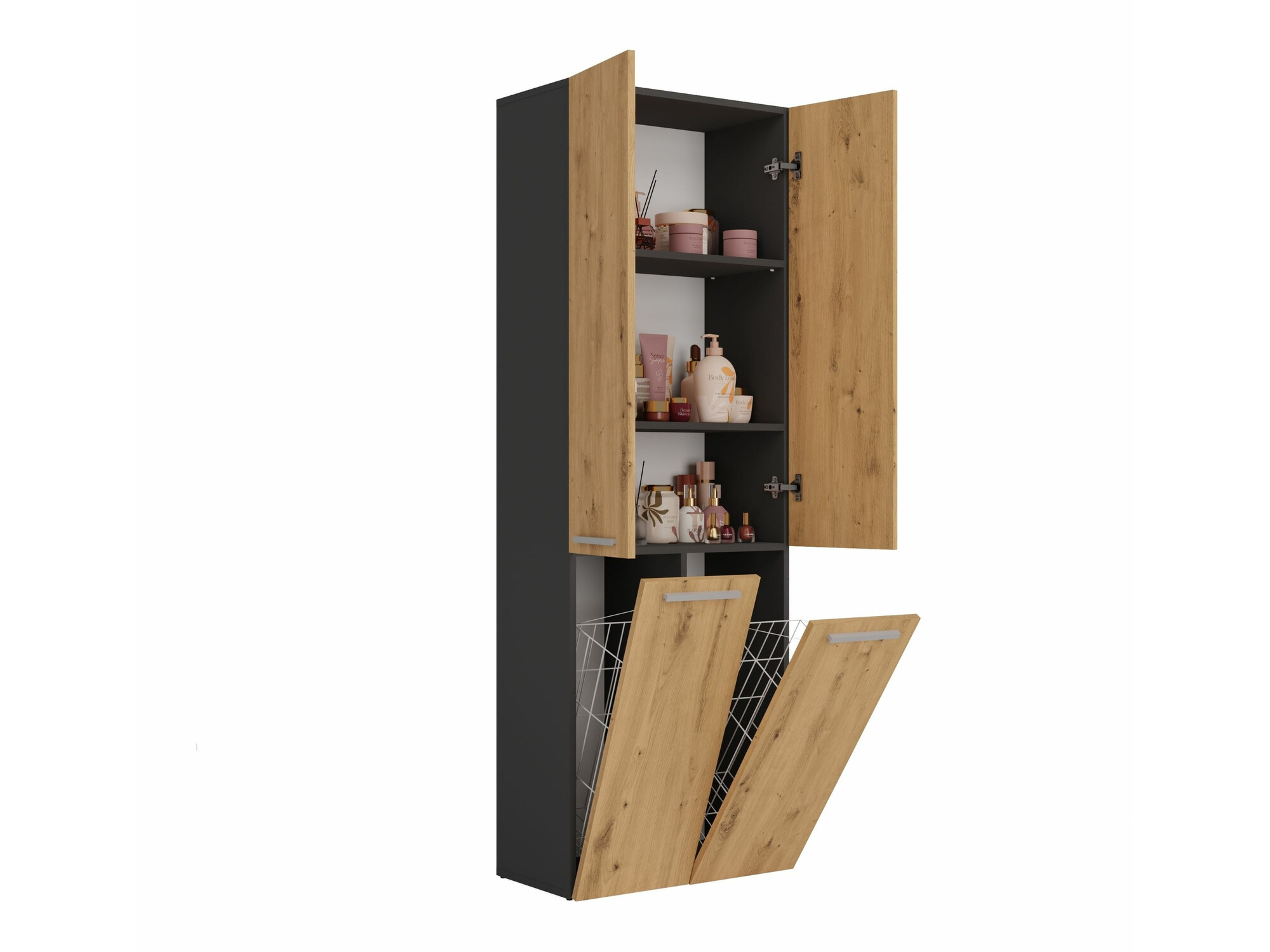 Стоящ шкаф за баня Nolmaru 102 (Антрацит + Artisan дъб)