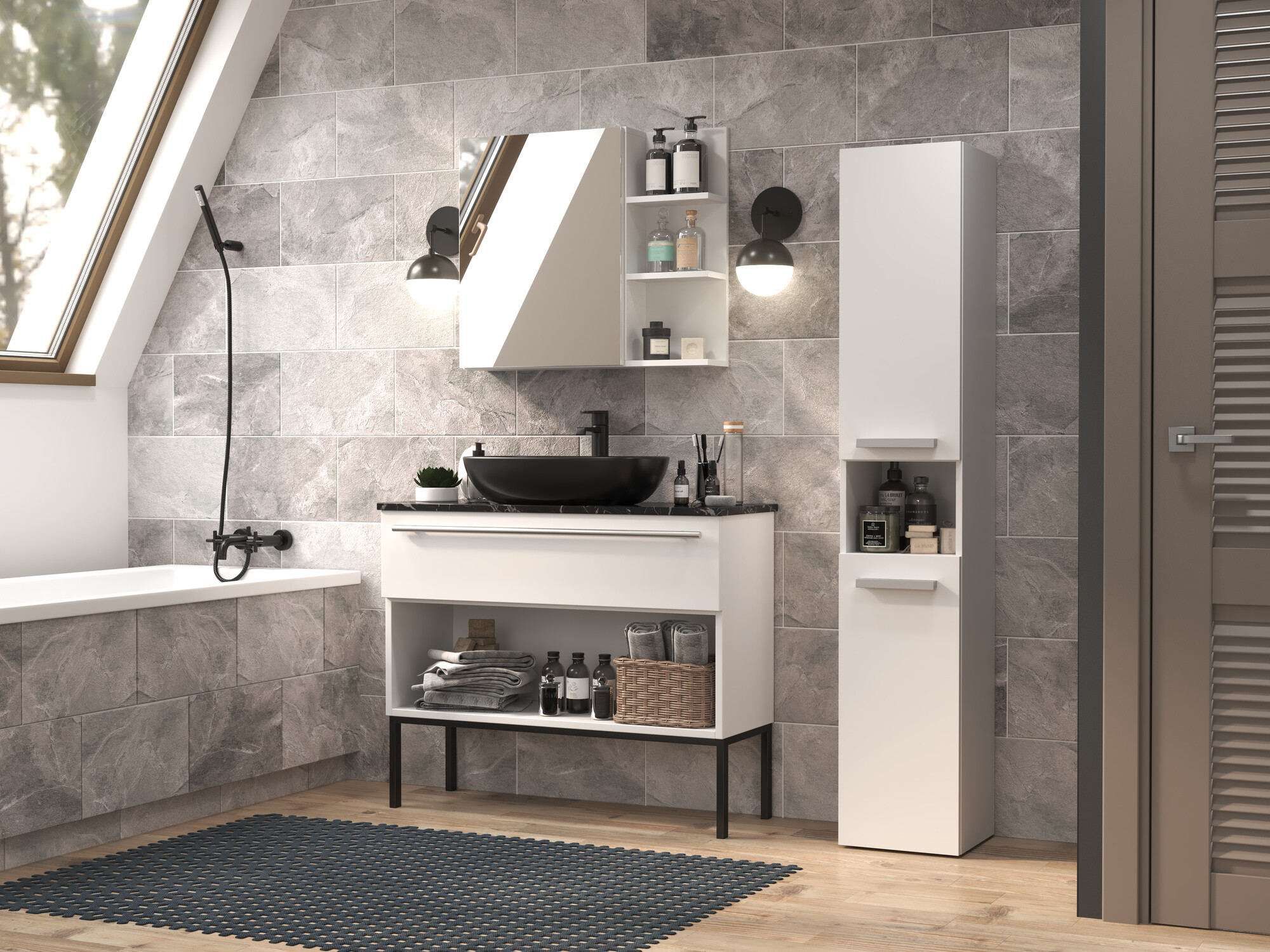 Стоящ шкаф за баня Nolmaru 104 (Бял)