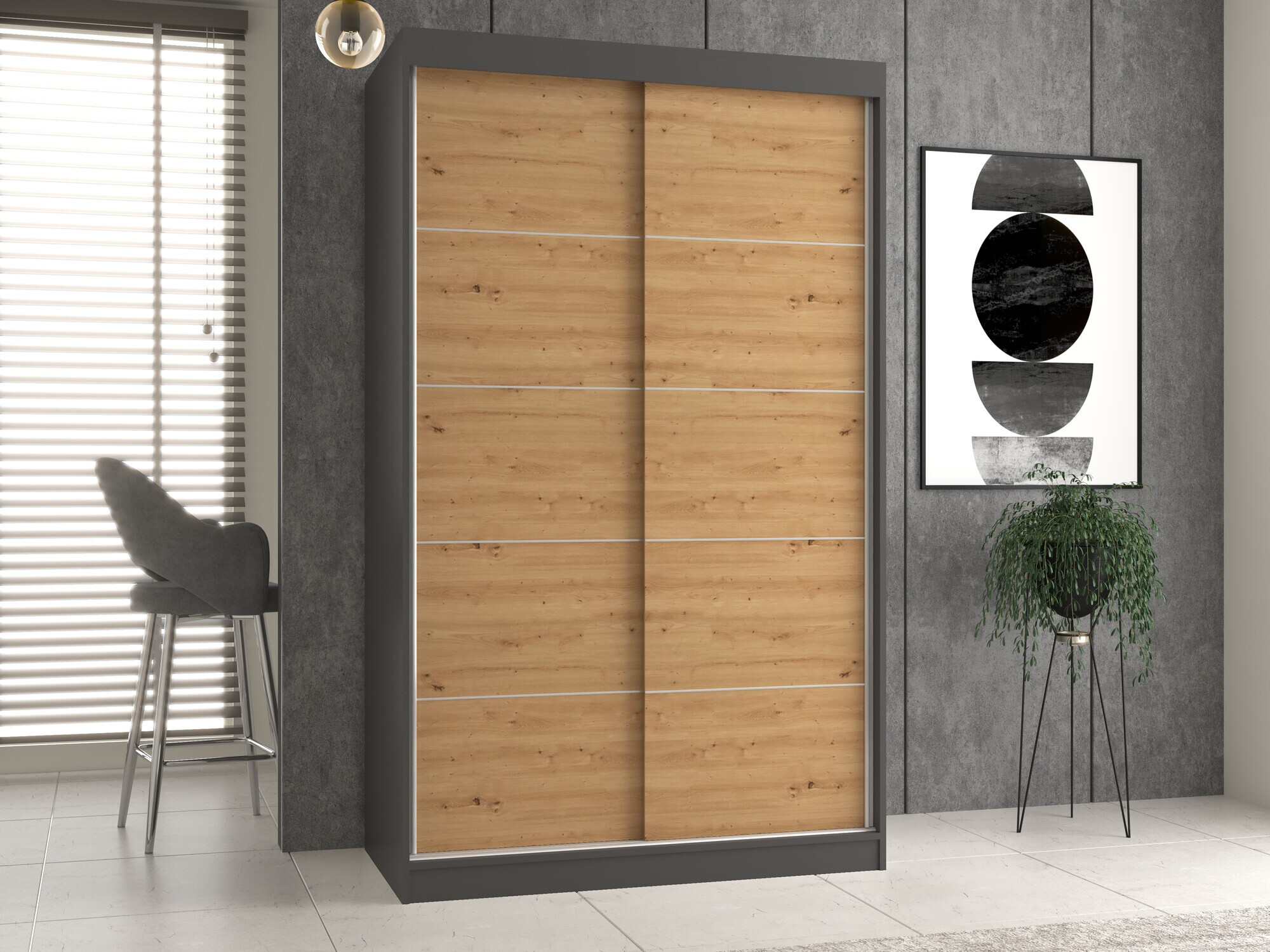 Гардероб Mandeville 164 (Антрацит + Artisan дъб)