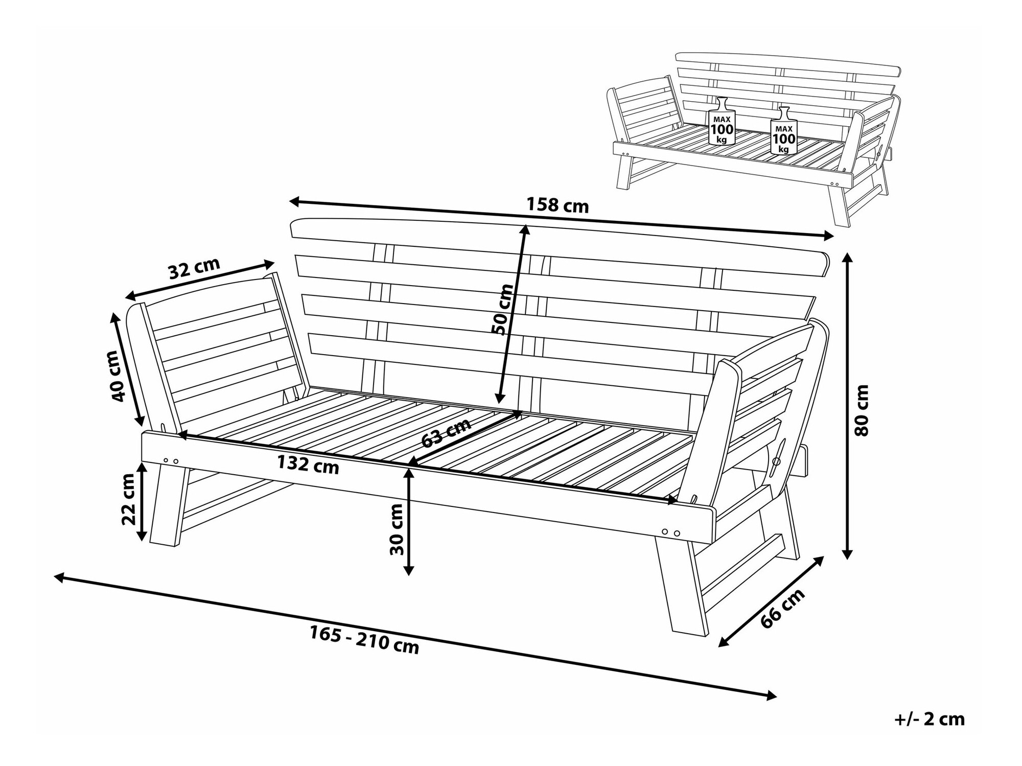 Градински диван Berwyn 1979 (Сив + Тъмно дърво)