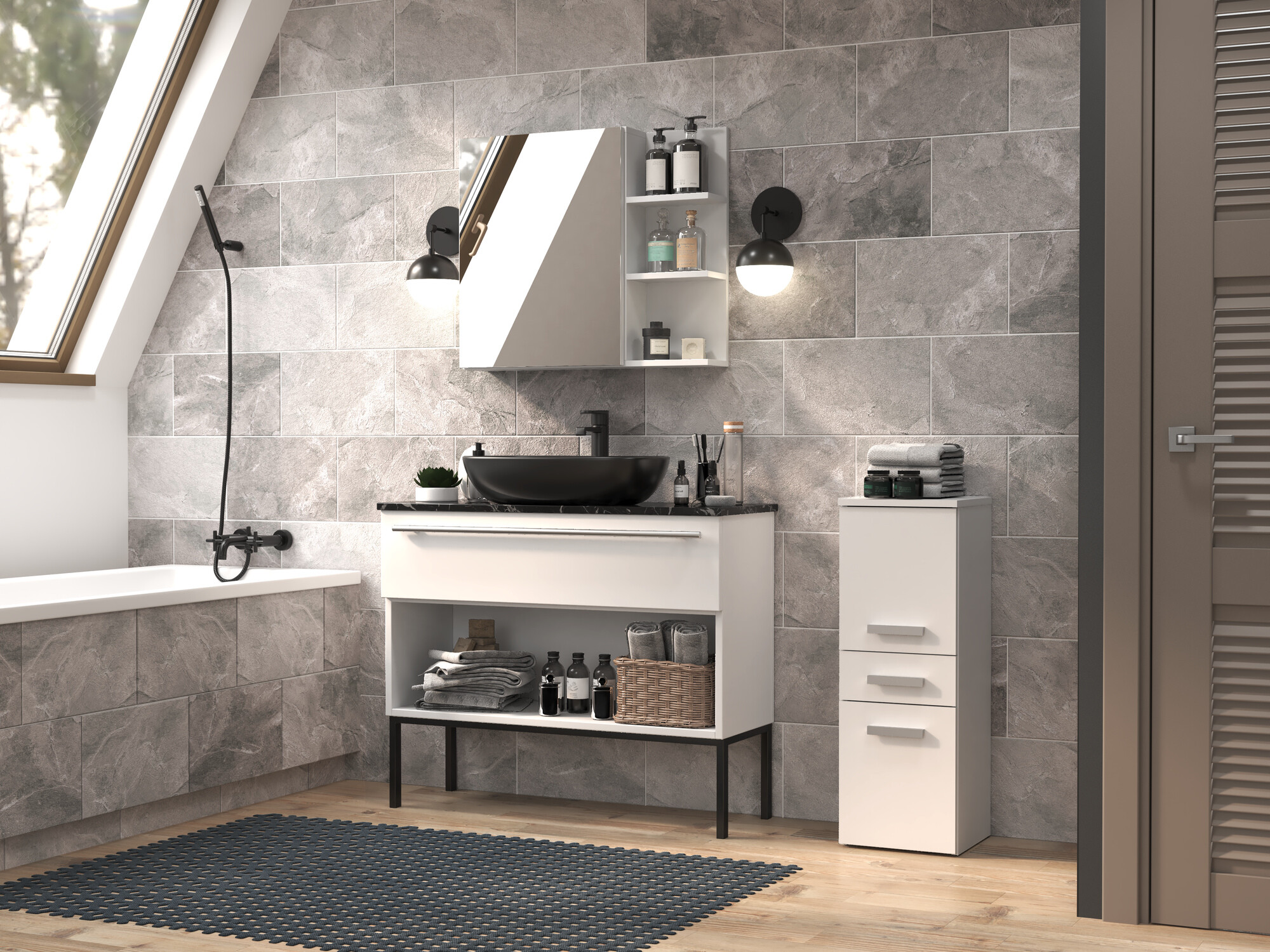 Стоящ шкаф за баня Nolmaru 108 (Бял)