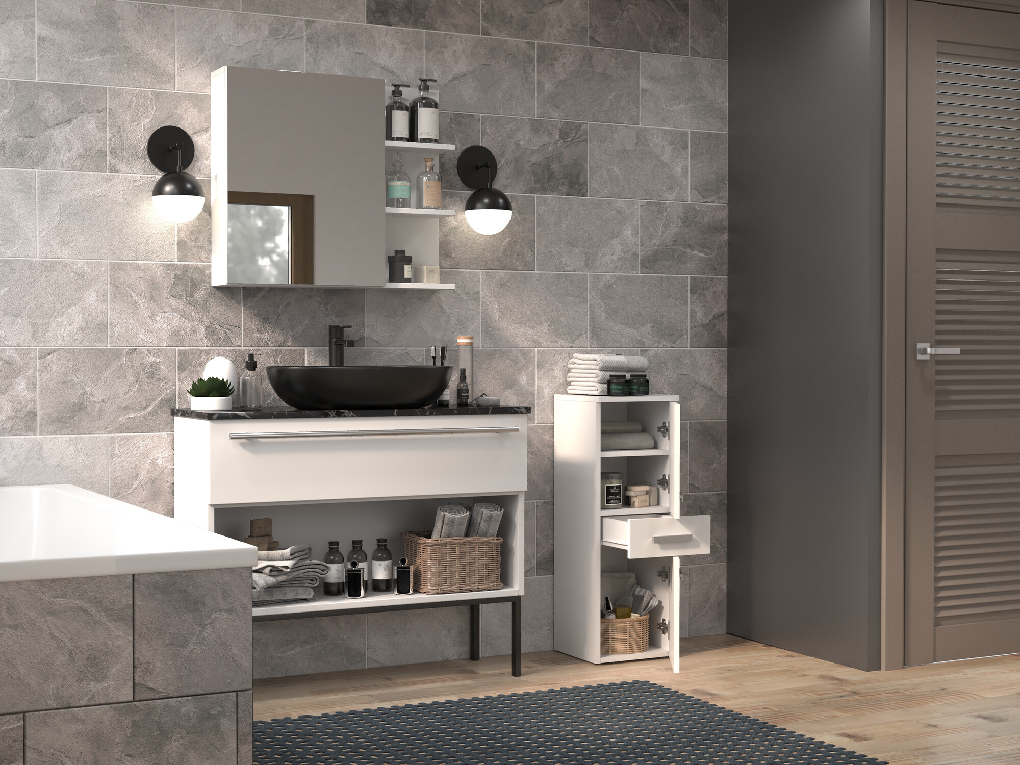 Стоящ шкаф за баня Nolmaru 108 (Бял)