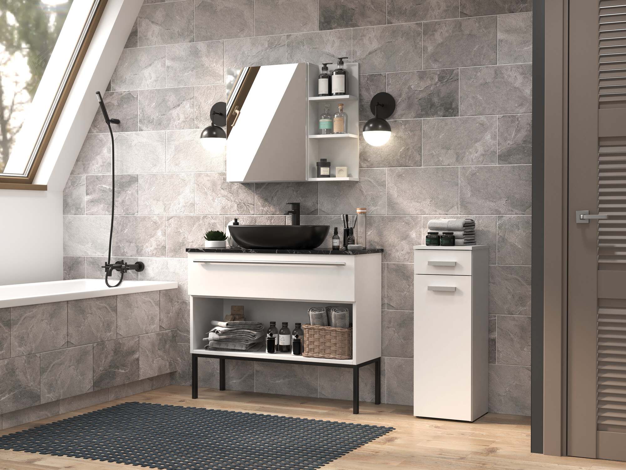 Стоящ шкаф за баня Nolmaru 109 (Бял)