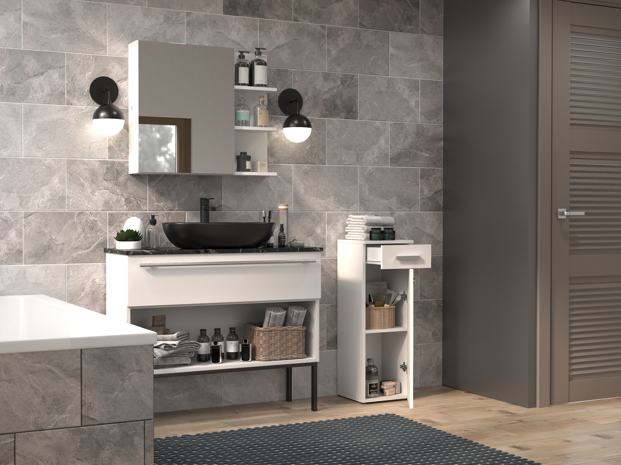 Стоящ шкаф за баня Nolmaru 109 (Бял)