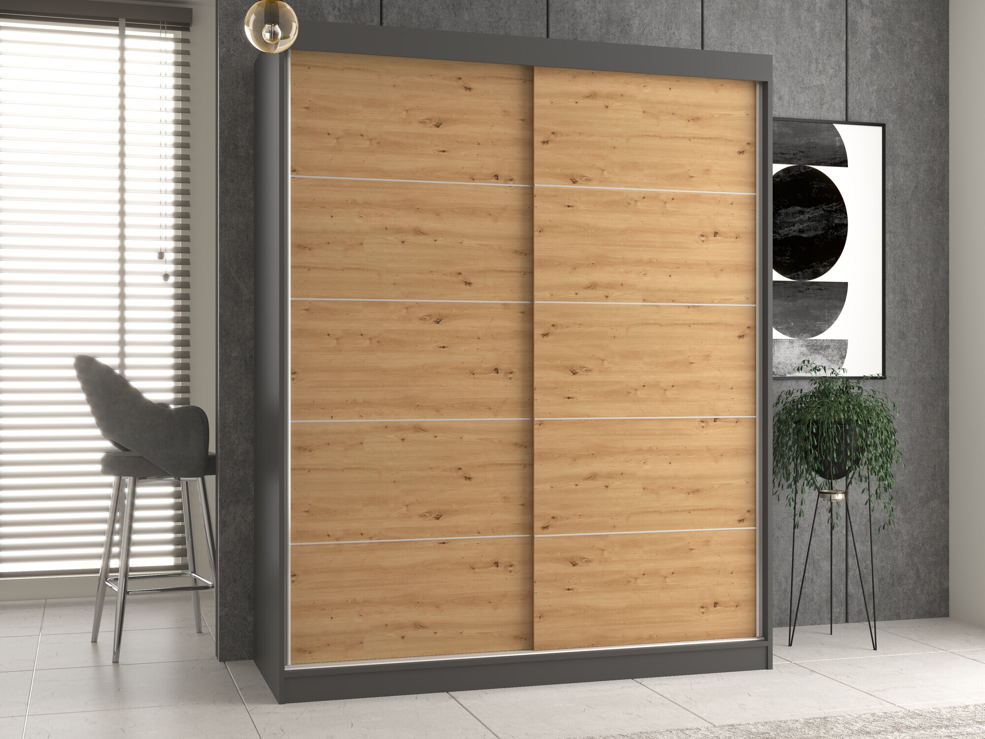 Гардероб Mandeville 177 (Антрацит + Artisan дъб)