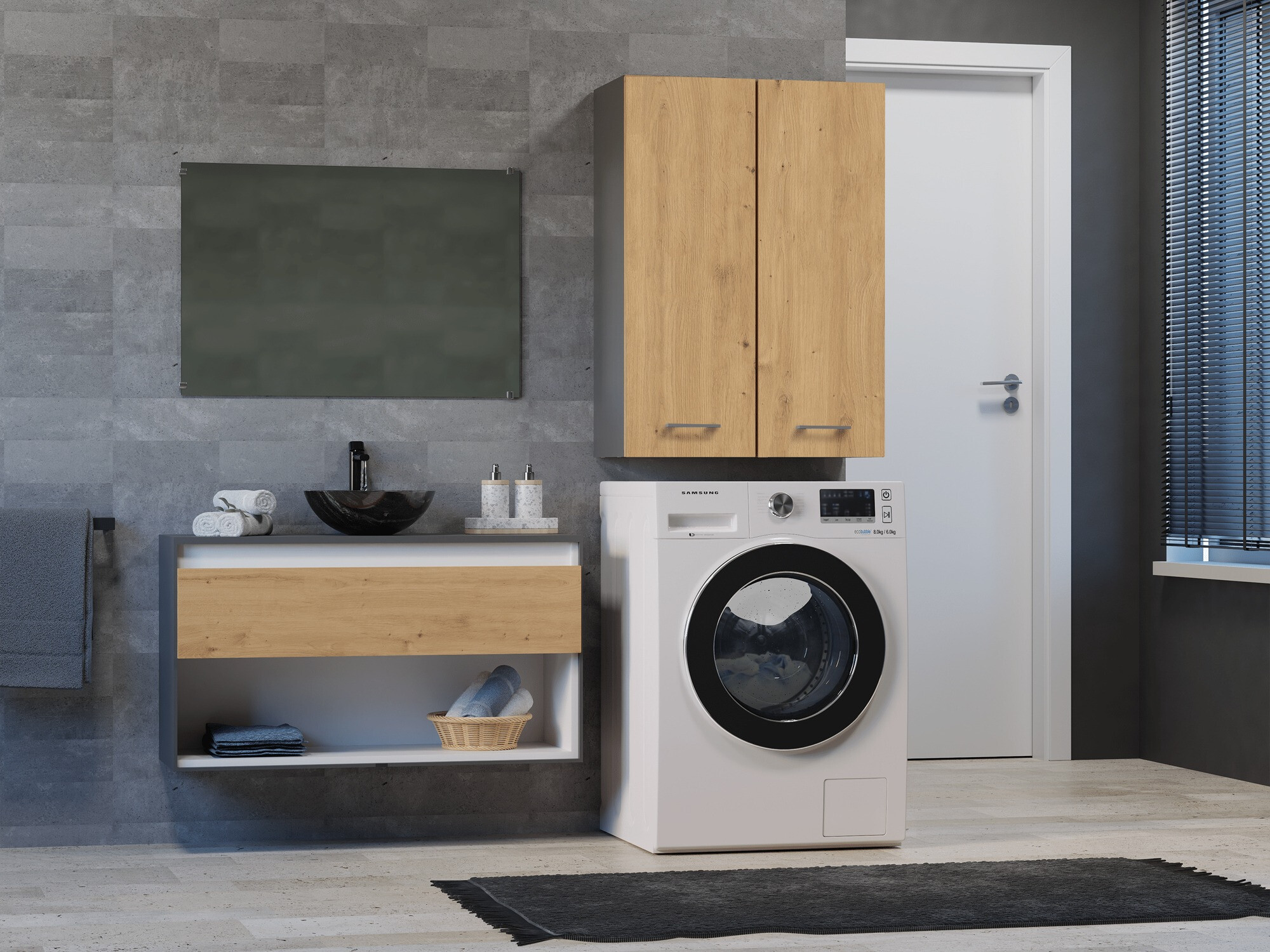 Окачен шкаф за баня Balelbo 105 (Антрацит + Artisan дъб)