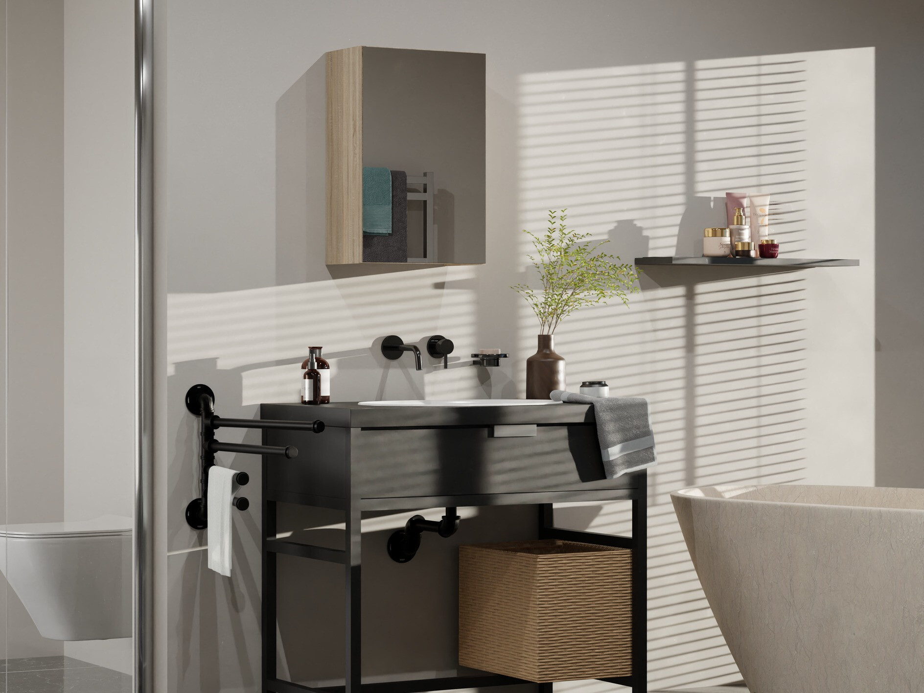 Шкаф за баня с огледало Balelbo 100 (Сонома дъб)