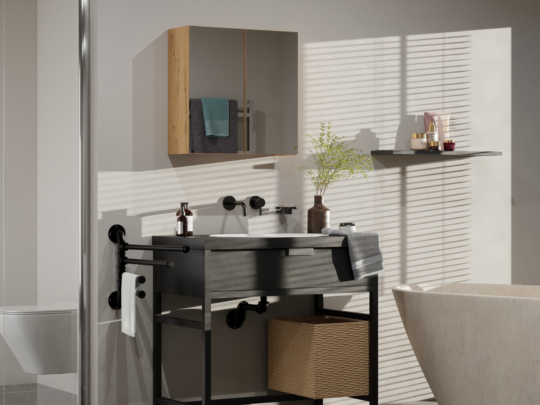 Шкаф за баня с огледало Balelbo 101 (Artisan дъб)